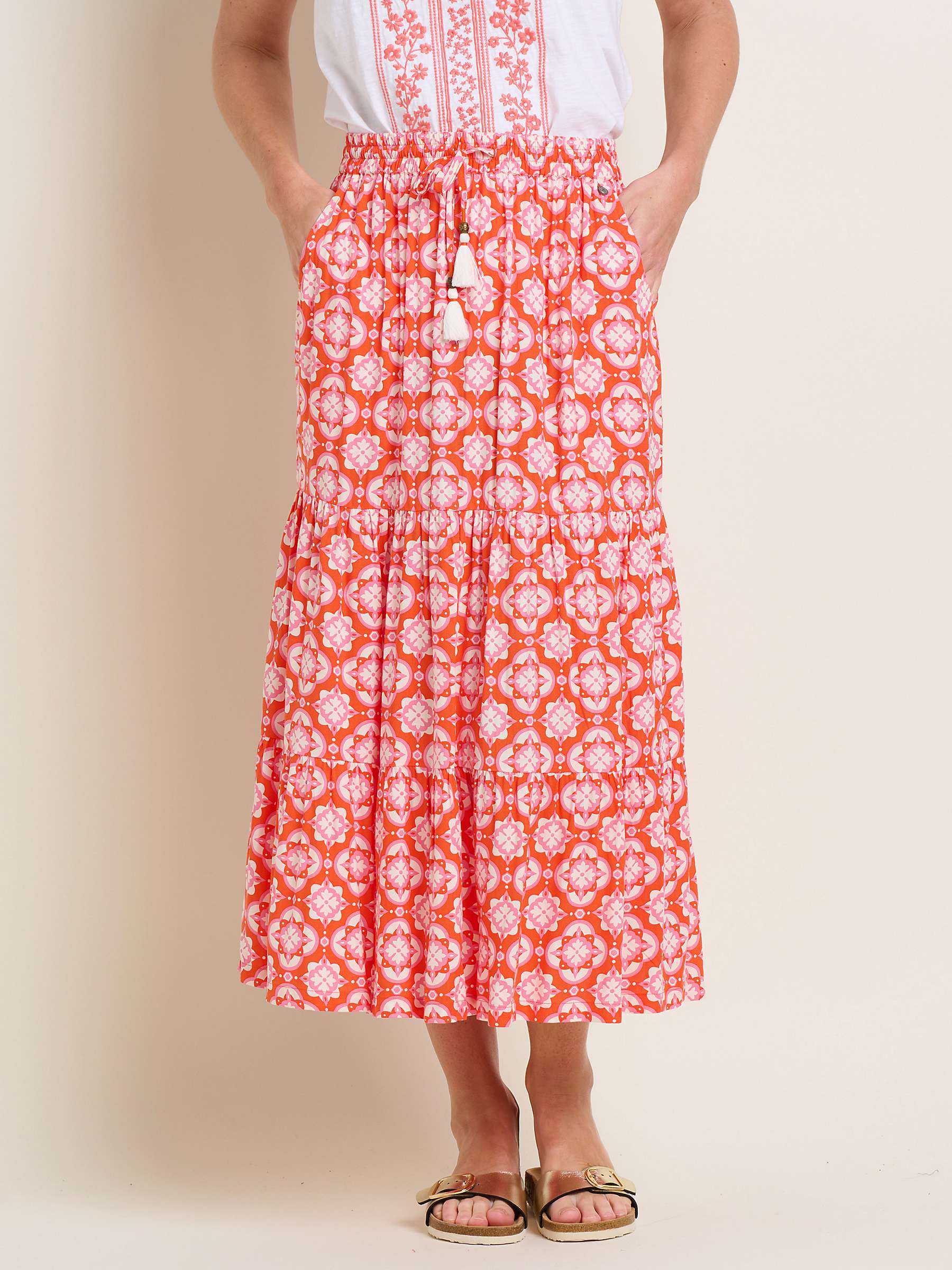 Buy Brakeburn Moroccan Tile Tiered Maxi Skirt, Coral Online at johnlewis.com
