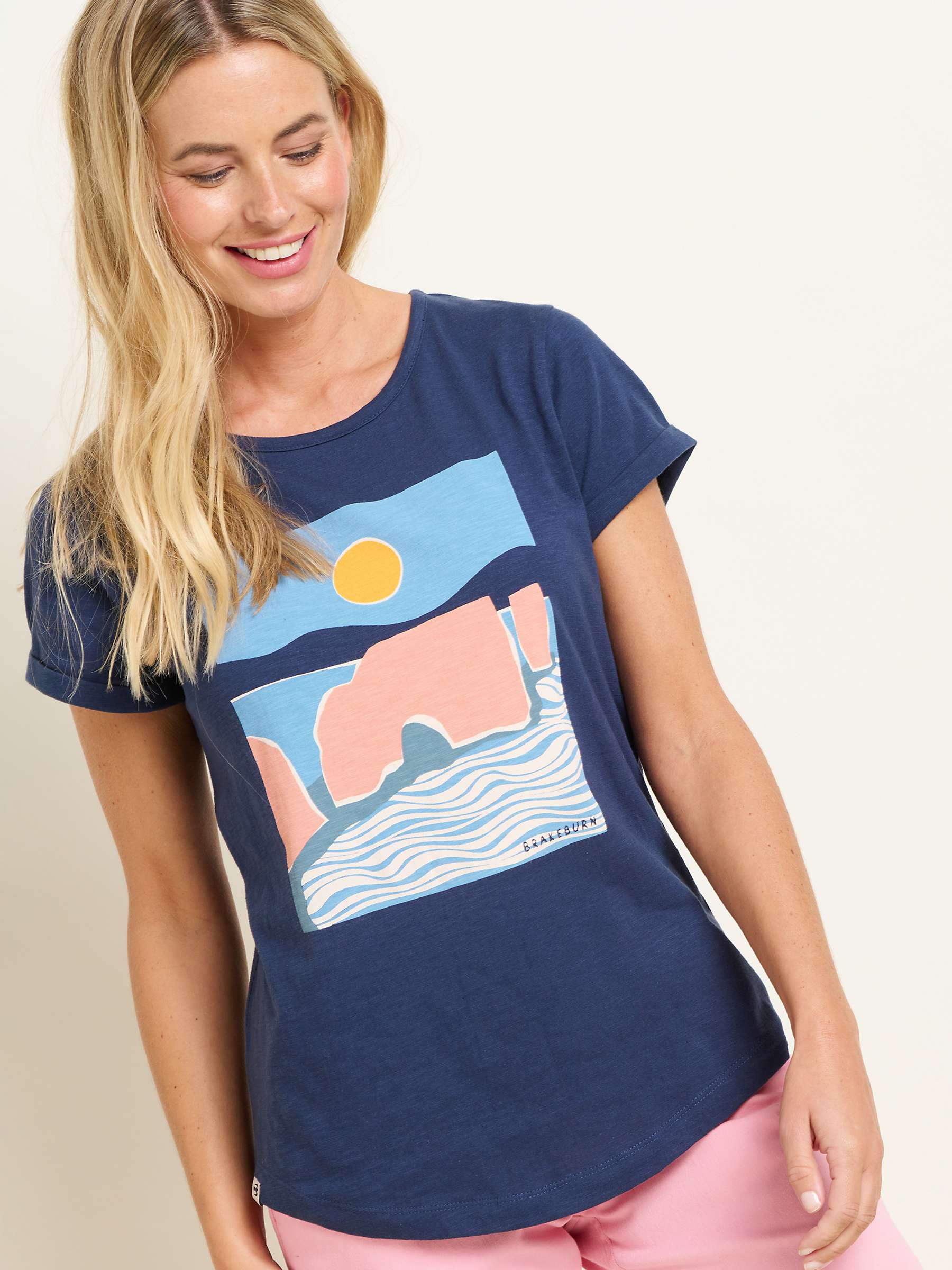 Buy Brakeburn Landscape Cotton T-shirt, Navy Online at johnlewis.com