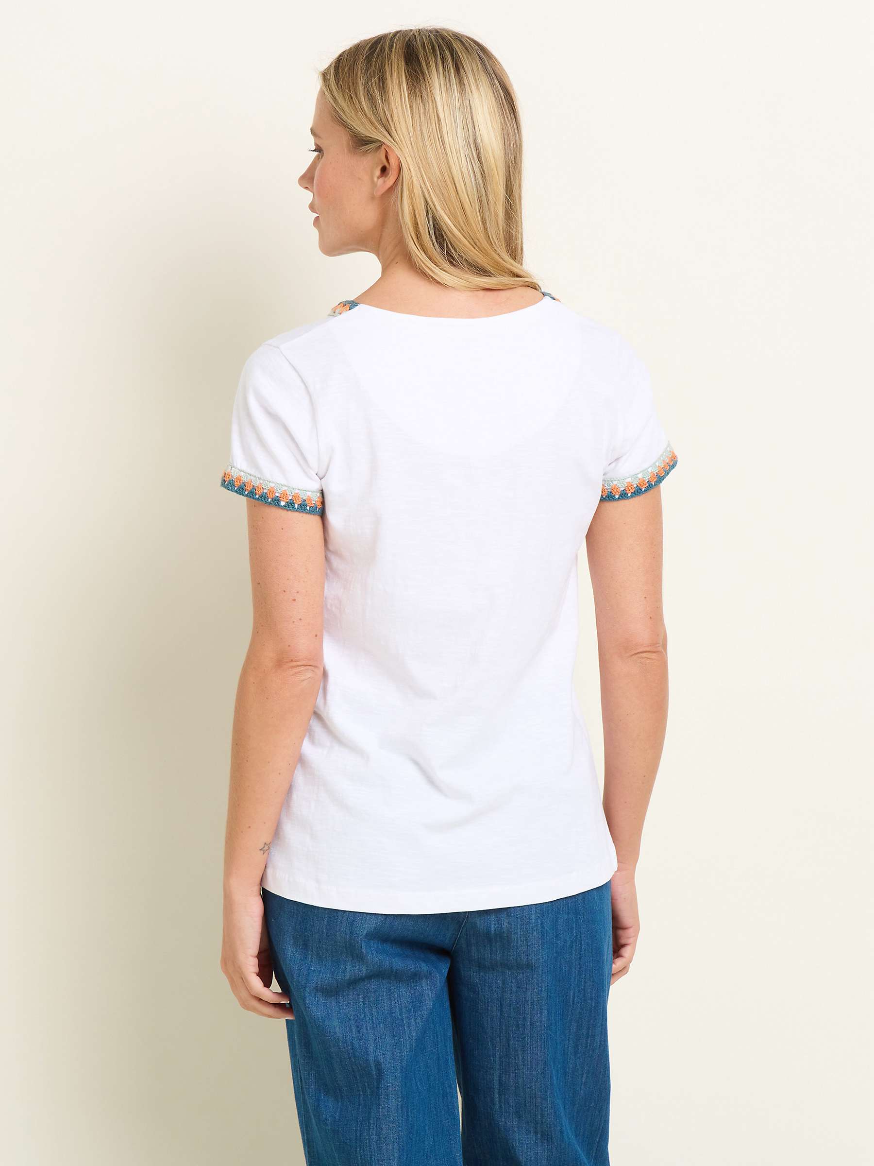 Buy Brakeburn Reya Crochet Trim T-shirt, White Online at johnlewis.com
