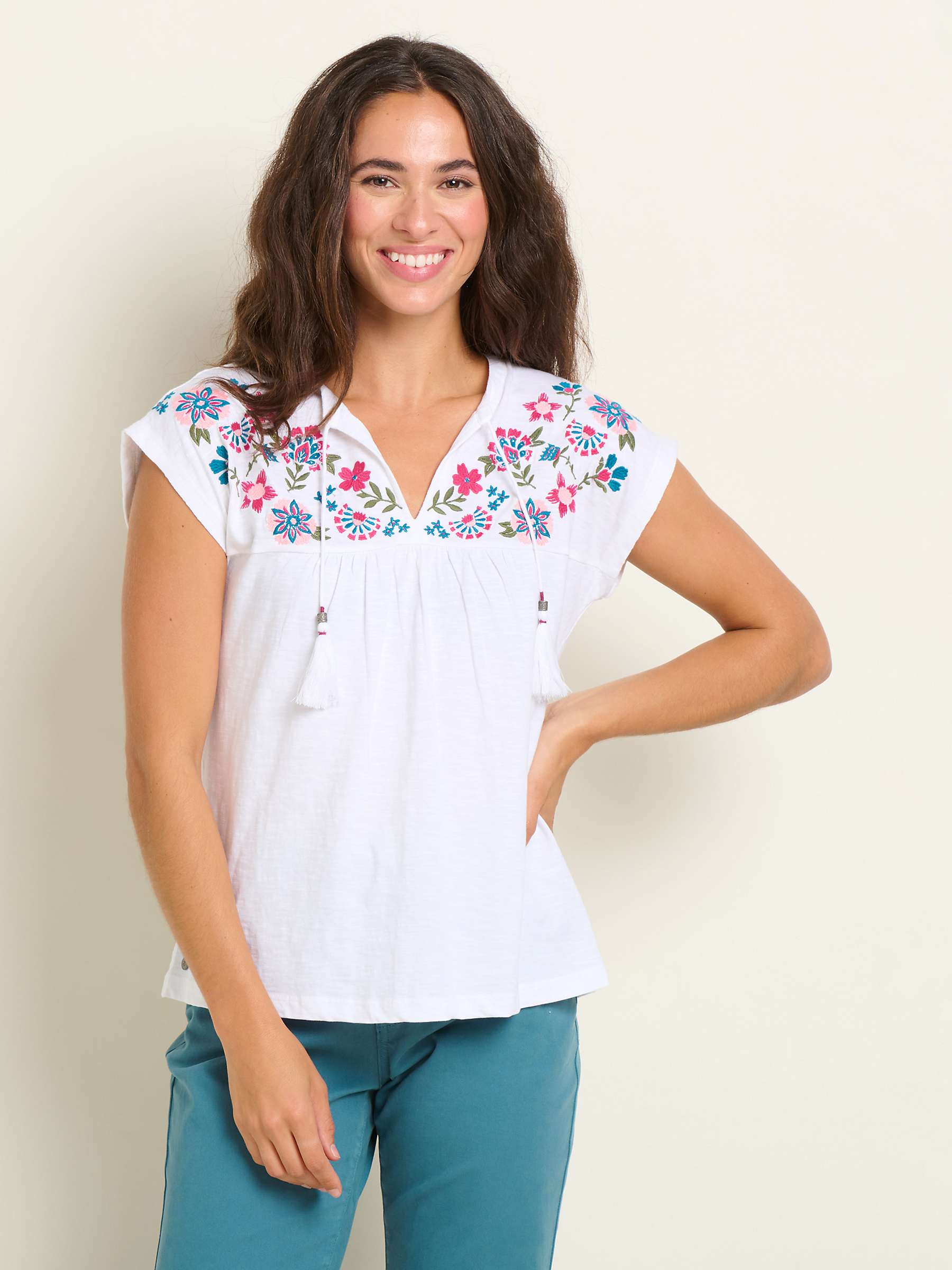 Buy Brakeburn Piper Embroidered T-Shirt, White Online at johnlewis.com