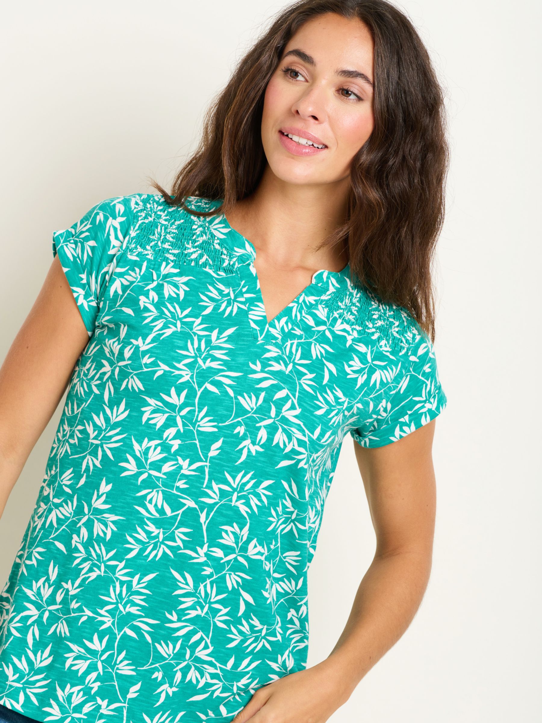 Buy Brakeburn Notch Neck Bamboo Leaves T-Shirt, Green Online at johnlewis.com