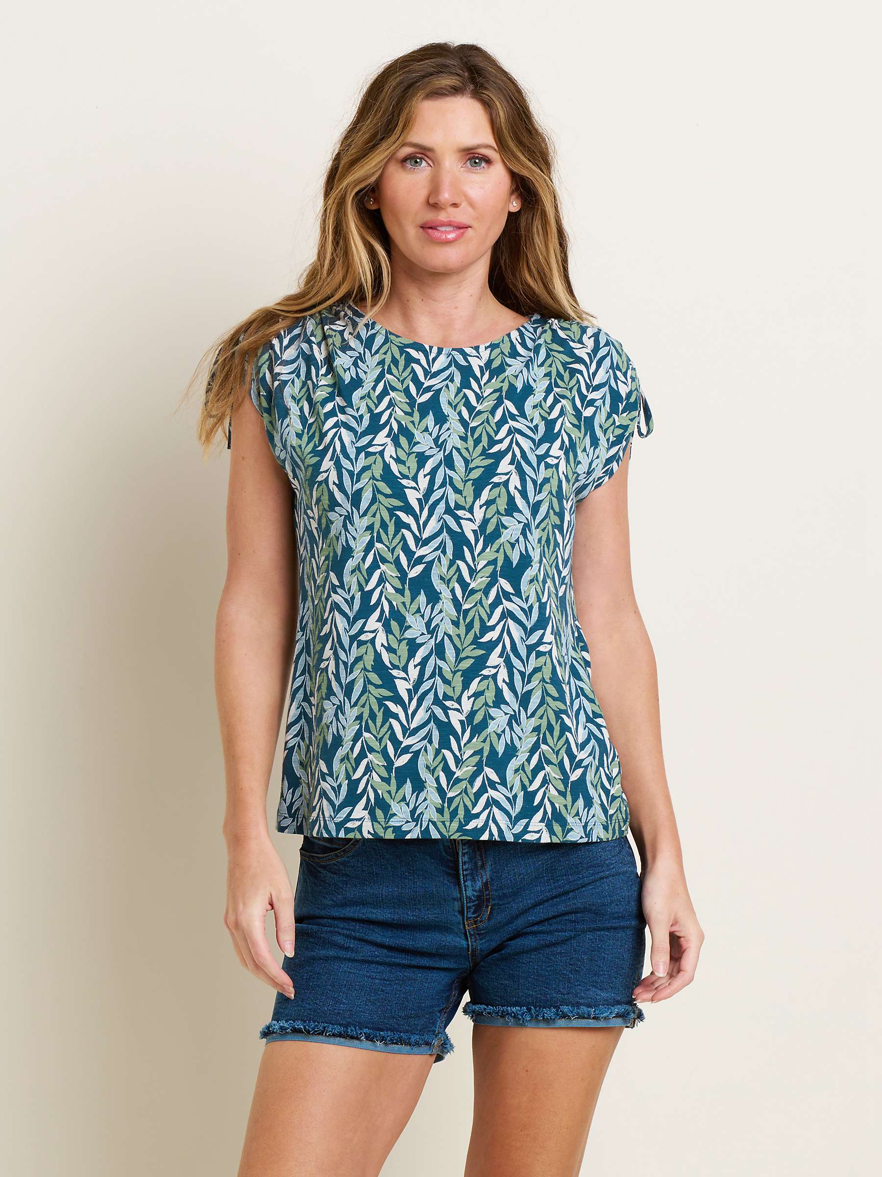 Buy Brakeburn Willow Leaf Print T-Shirt, Blue/Multi Online at johnlewis.com