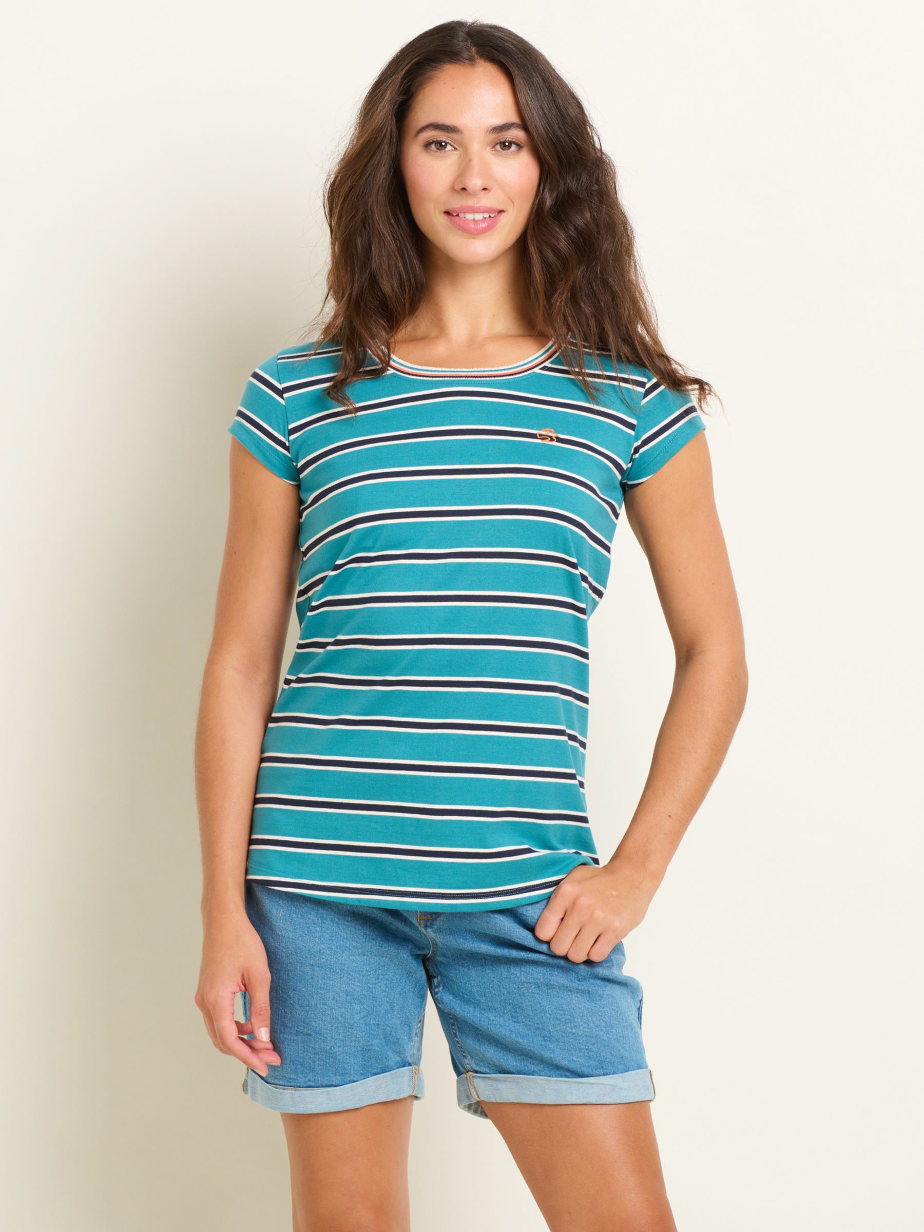 Brakeburn Bridport Stripe T-Shirt, Blue, 10