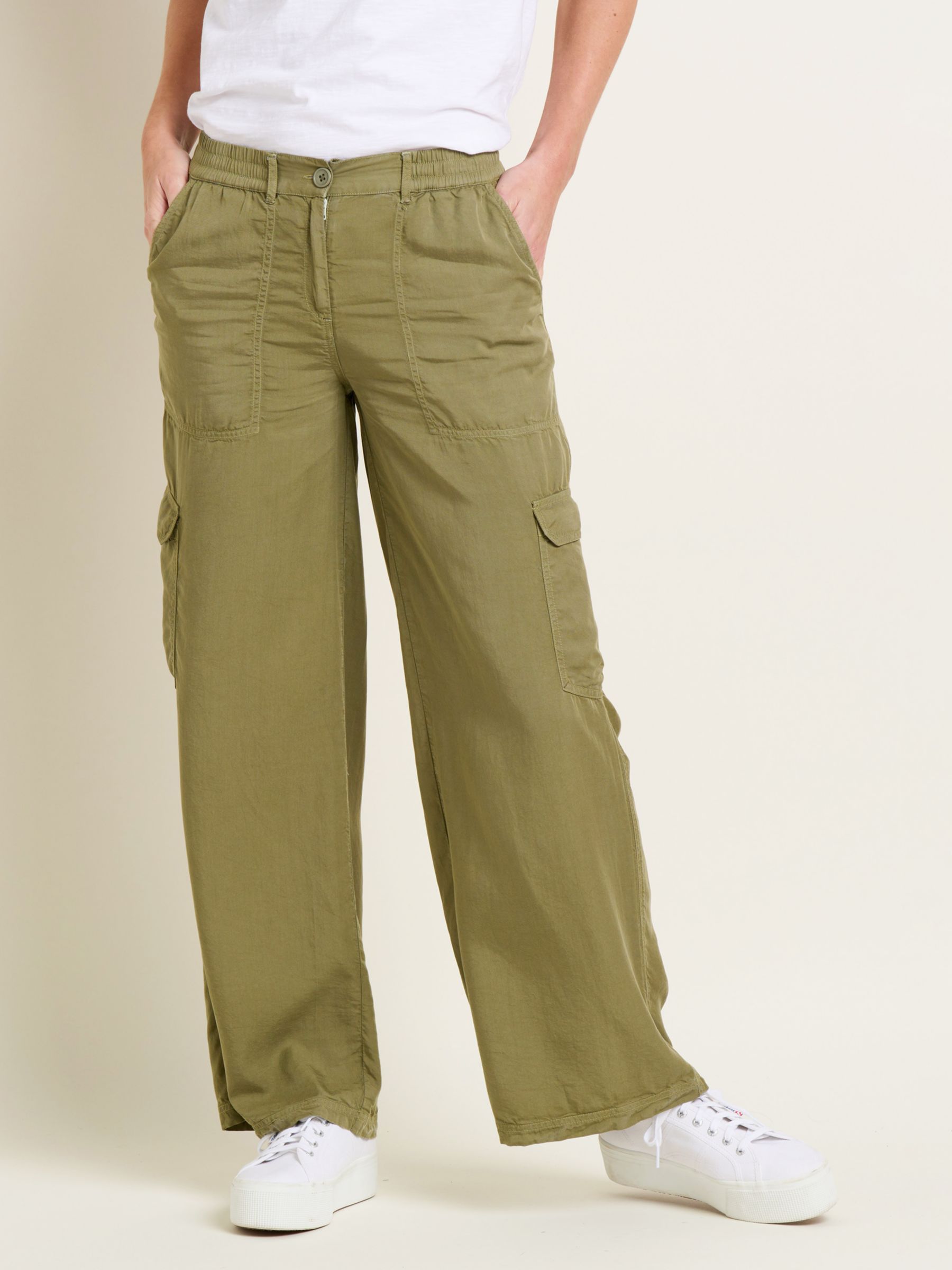 Brakeburn Wide Leg Cargo Trousers, Khaki, 8