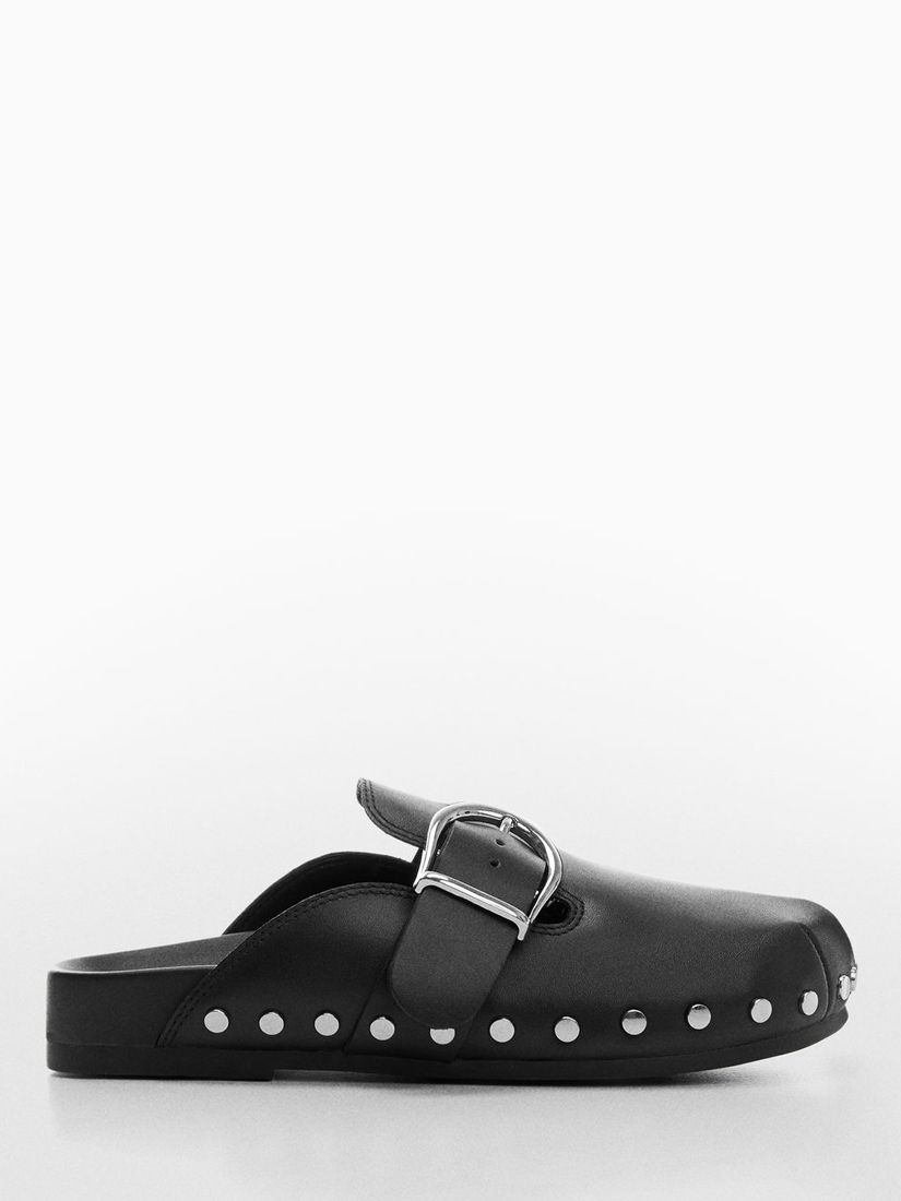 Mango Preya Leather Clog Shoes, Black, 2