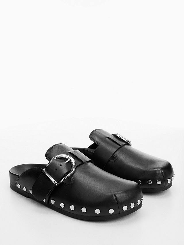 Mango Preya Leather Clog Shoes, Black