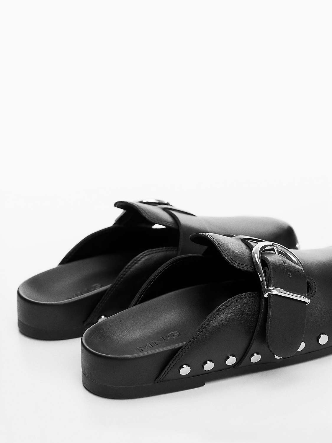 Buy Mango Preya Leather Clog Shoes, Black Online at johnlewis.com