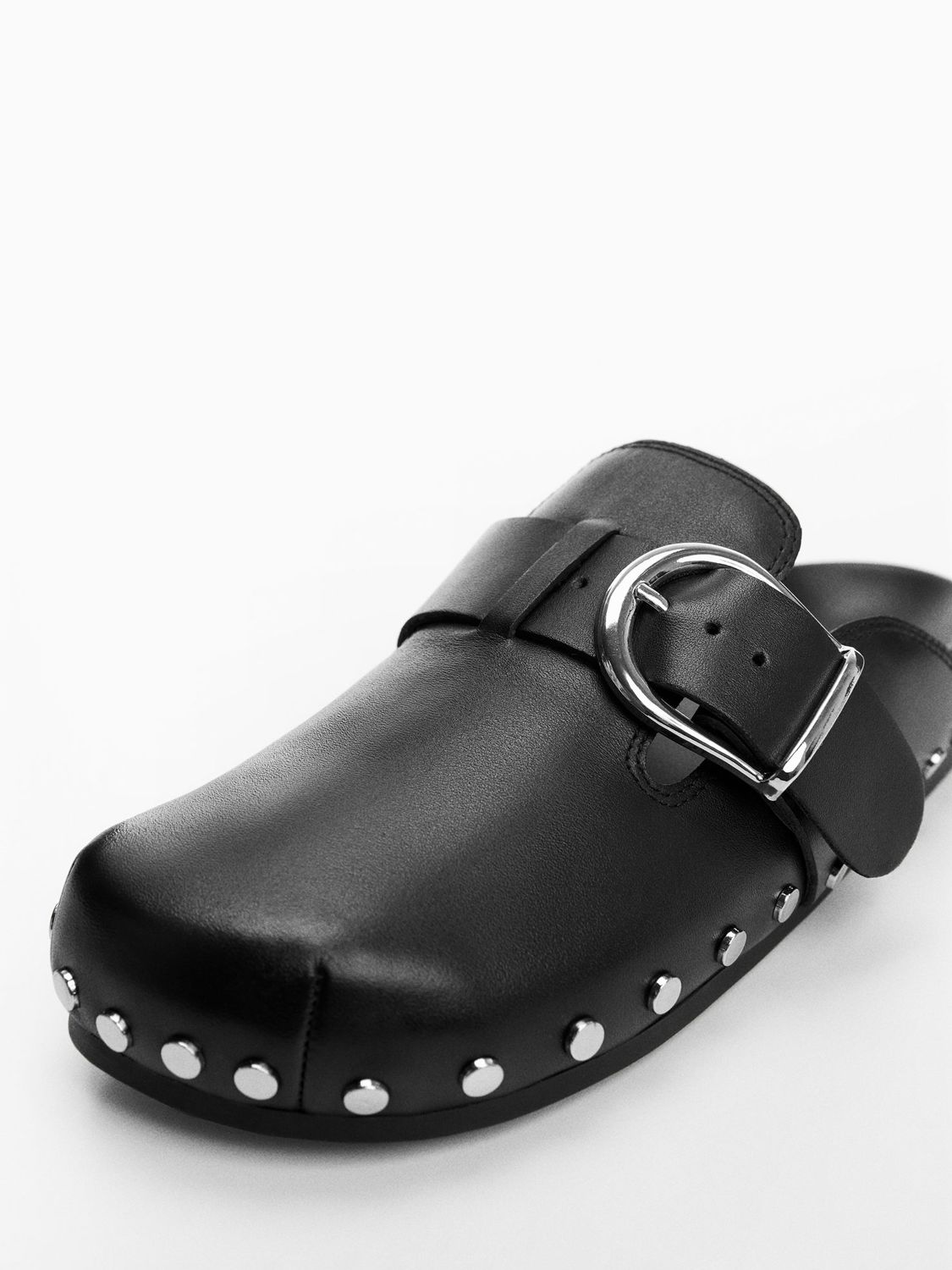 Mango Preya Leather Clog Shoes, Black, 2