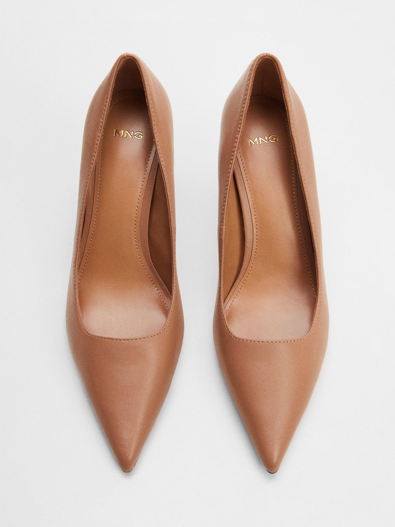 Mango Leather Heel Court Shoes, Medium Brown, 6