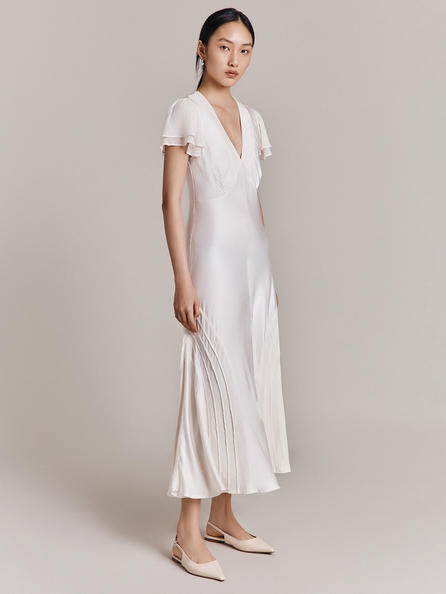 Ghost Olivia Ecovero Midi Dress, Ivory at John Lewis & Partners