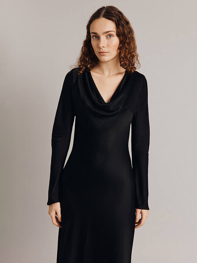 Ghost Emily Cowl Neck Bias Cut Satin Maxi Dress, Black