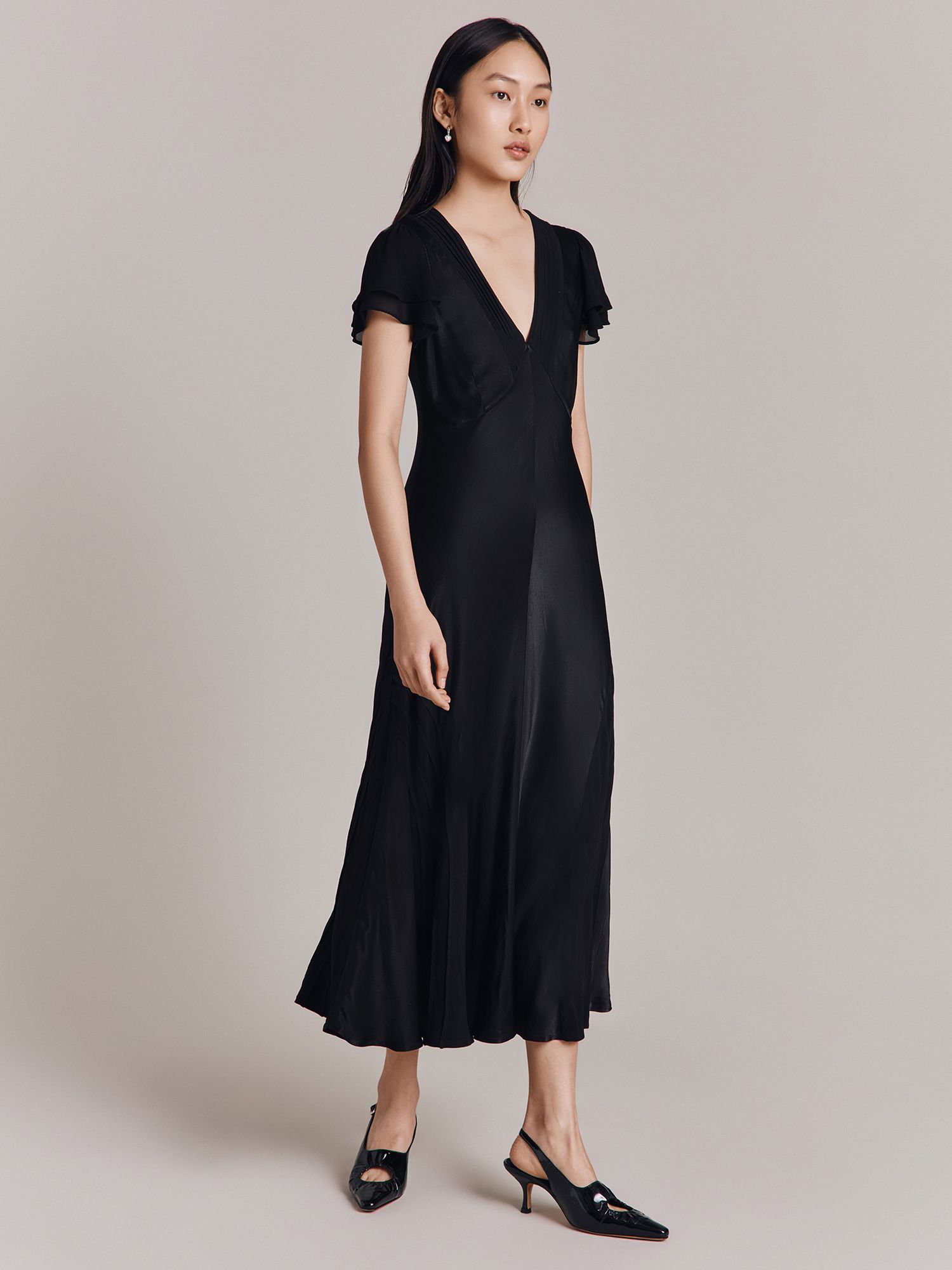 Ghost Olivia Ecovero Midi Dress, Black at John Lewis & Partners