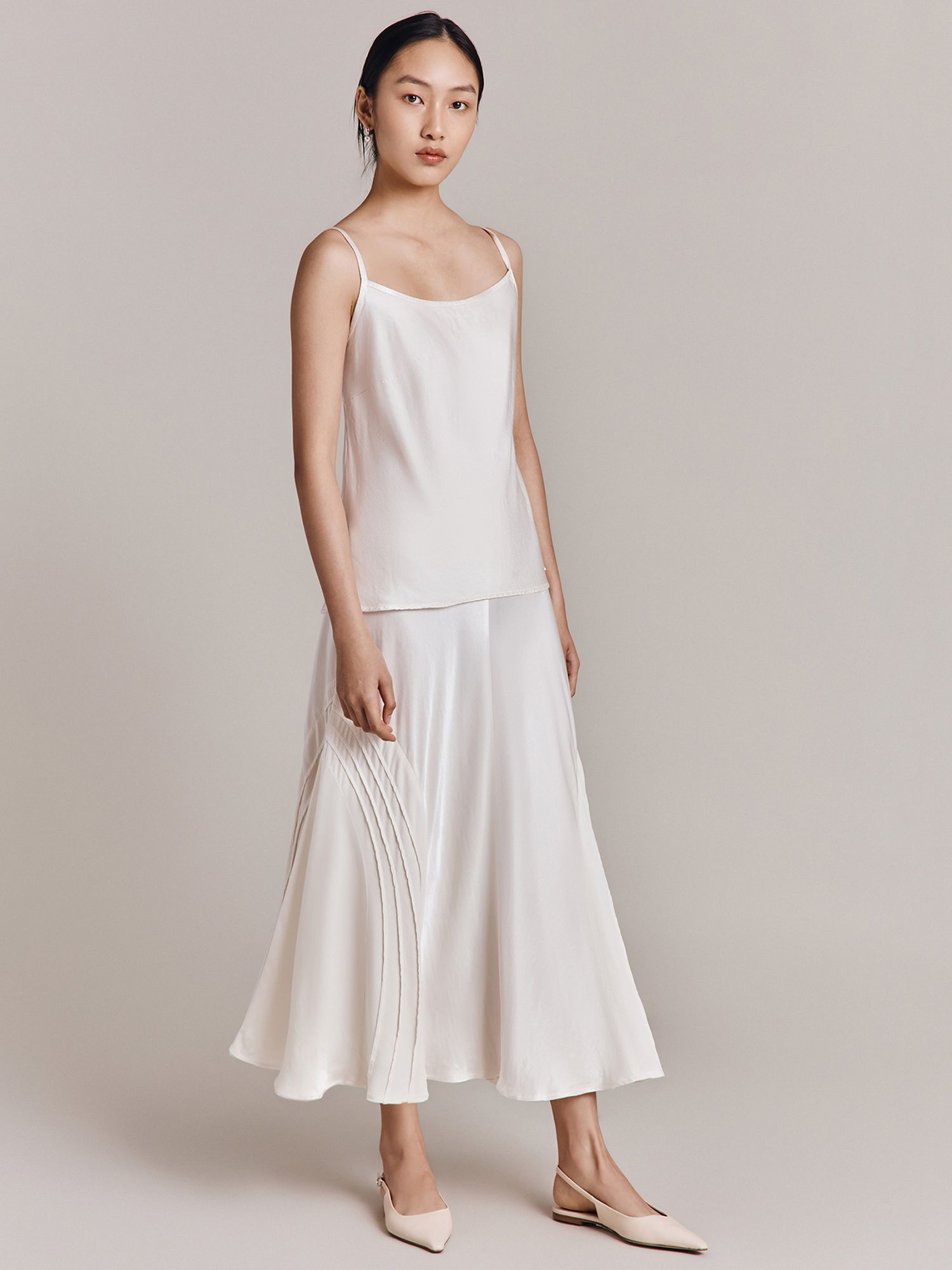 Ghost Jennifer Satin Midi Skirt, Ivory, XL