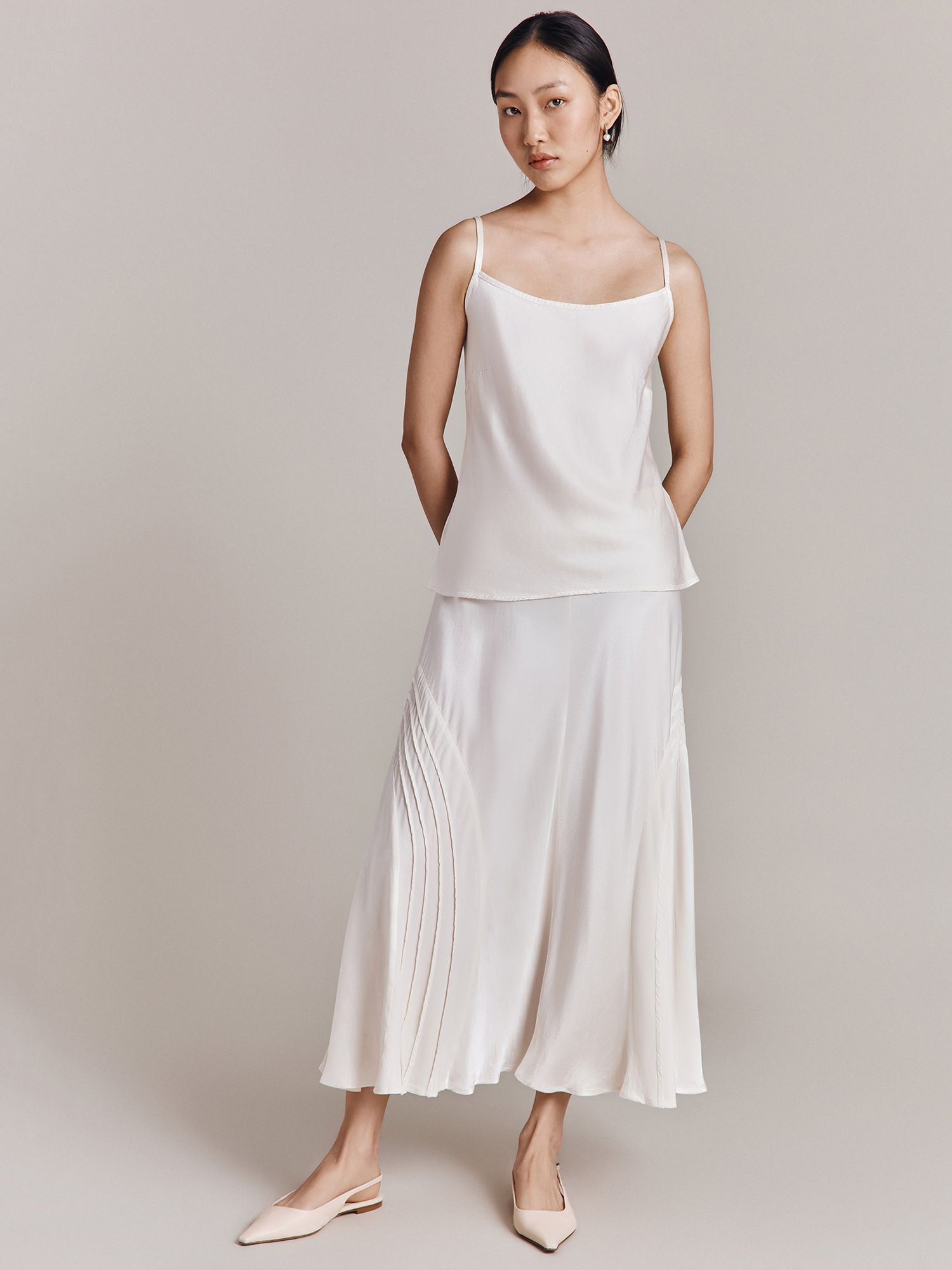 Ghost Jennifer Satin Midi Skirt, Ivory, XL