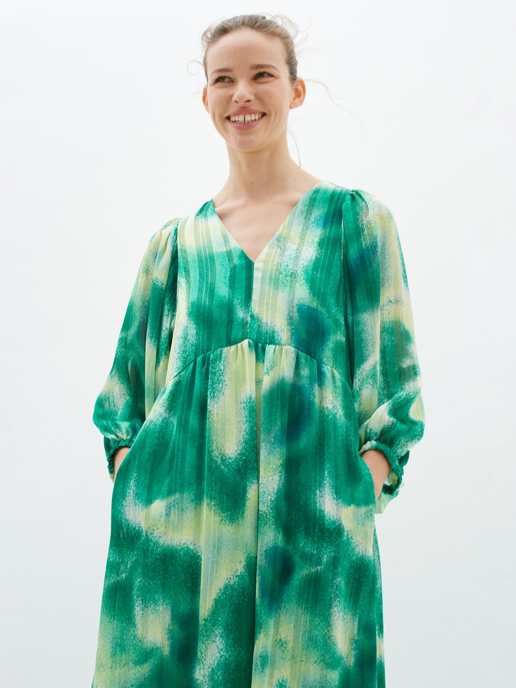 InWear Himari 3/4 Sleeve Loose Fit Maxi Dress, Green Art Splash, 8