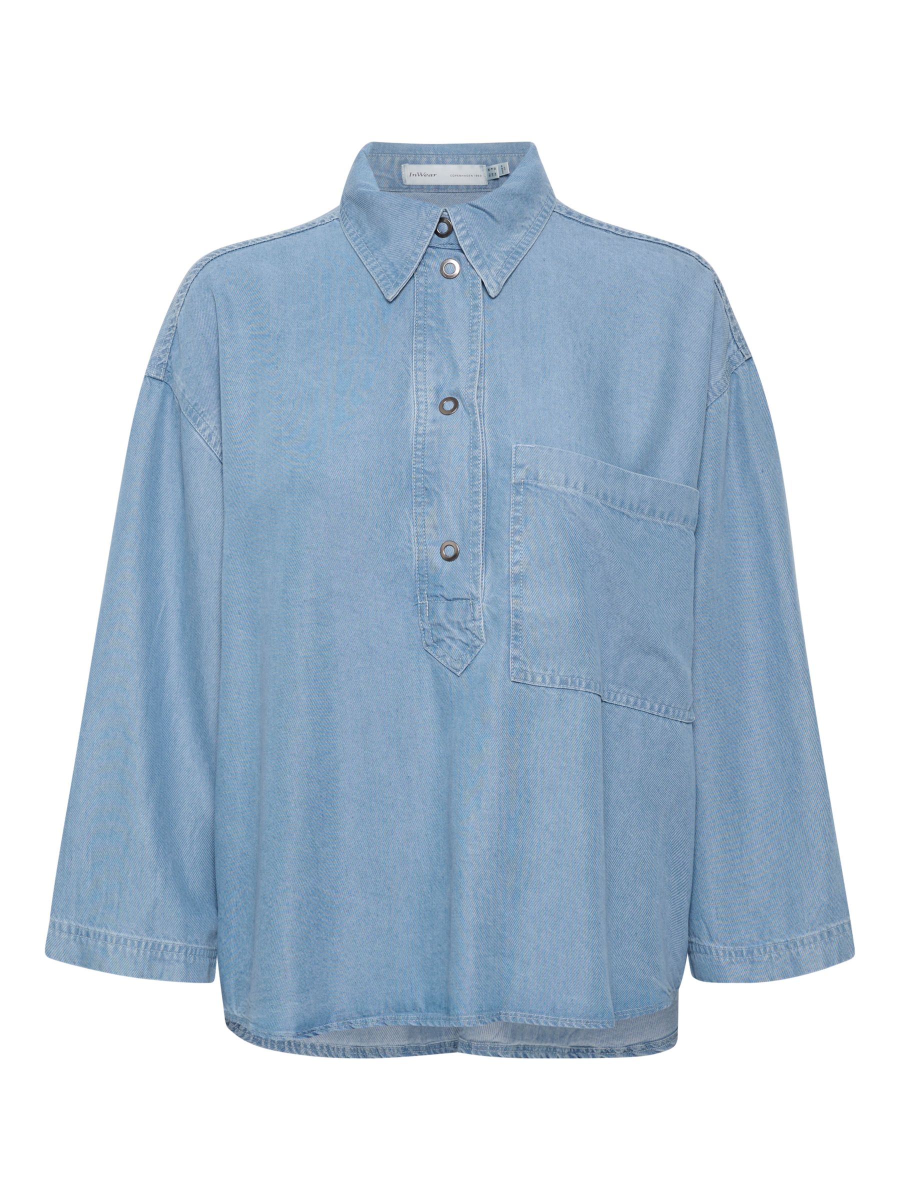 InWear Philipa Cropped Sleeve Boxy Fit Shirt, Light Blue Denim, 12