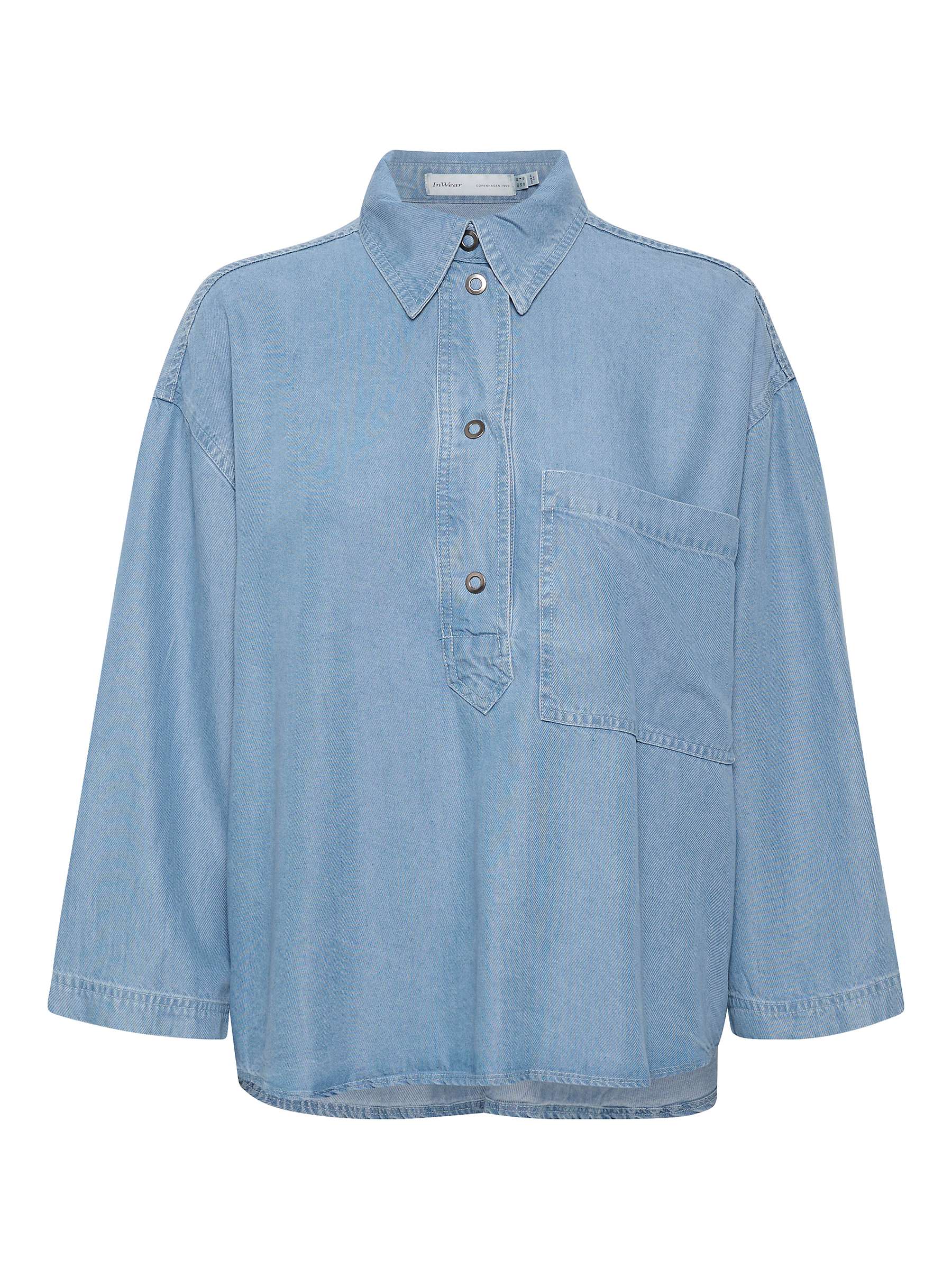 Buy InWear Philipa Cropped Sleeve Boxy Fit Shirt, Light Blue Denim Online at johnlewis.com
