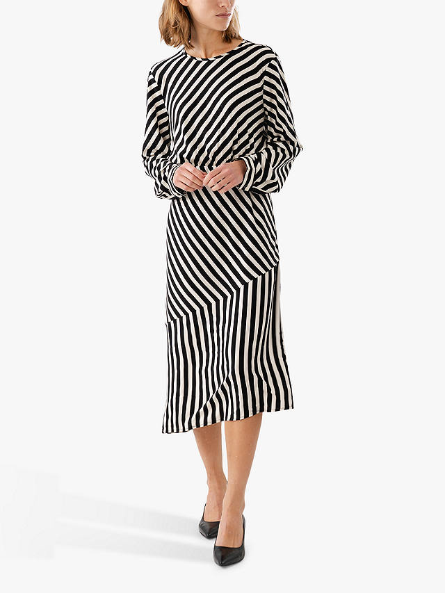Lollys Laundry Riga Diagonal Stripe Midi Dress, Black/White