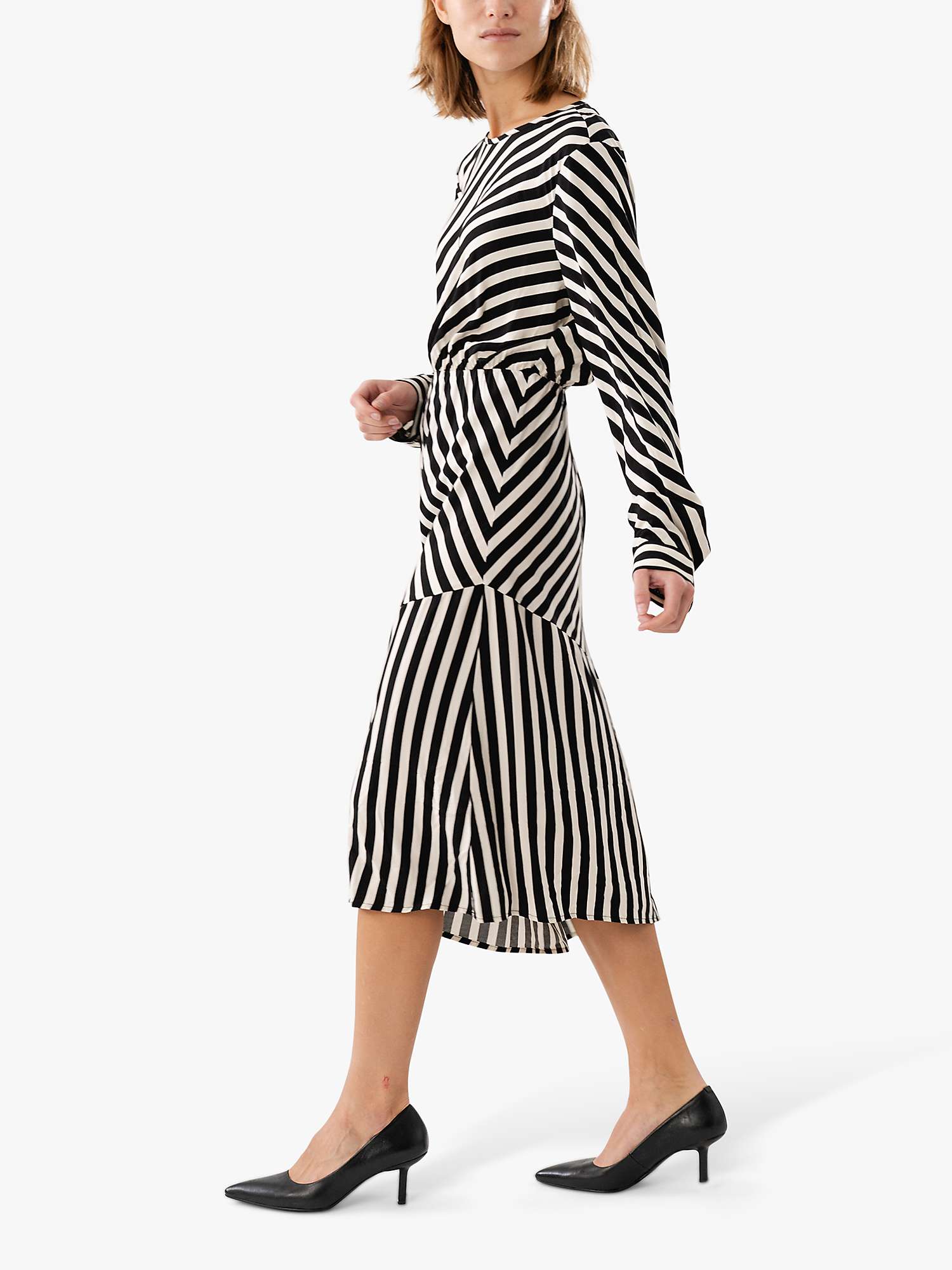 Buy Lollys Laundry Riga Diagonal Stripe Midi Dress, Black/White Online at johnlewis.com