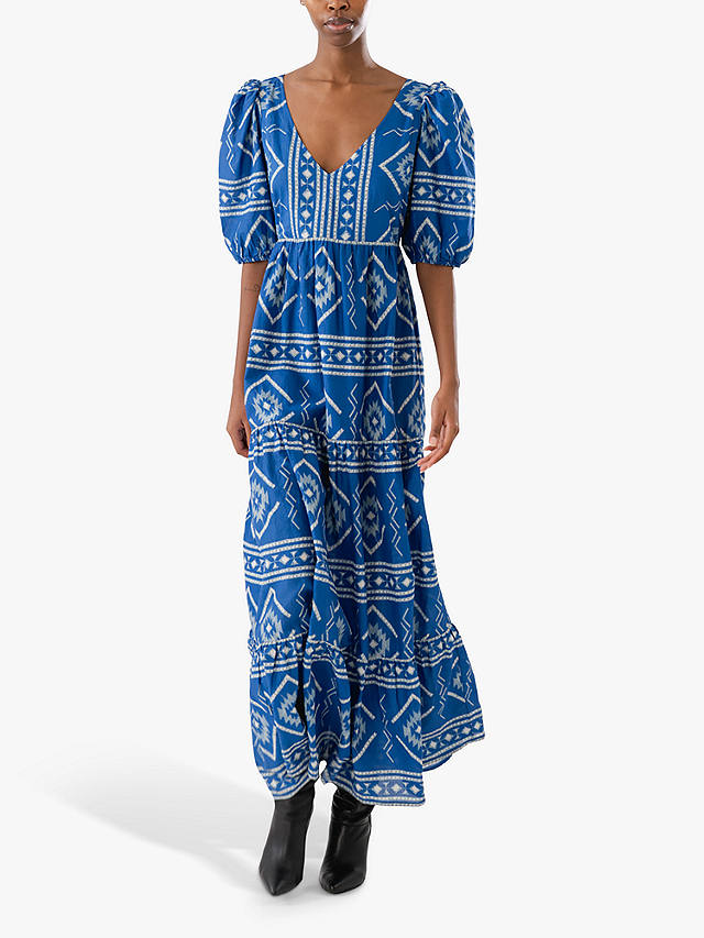 Lollys Laundry Gambo Abstract Print Maxi Dress, Blue/White