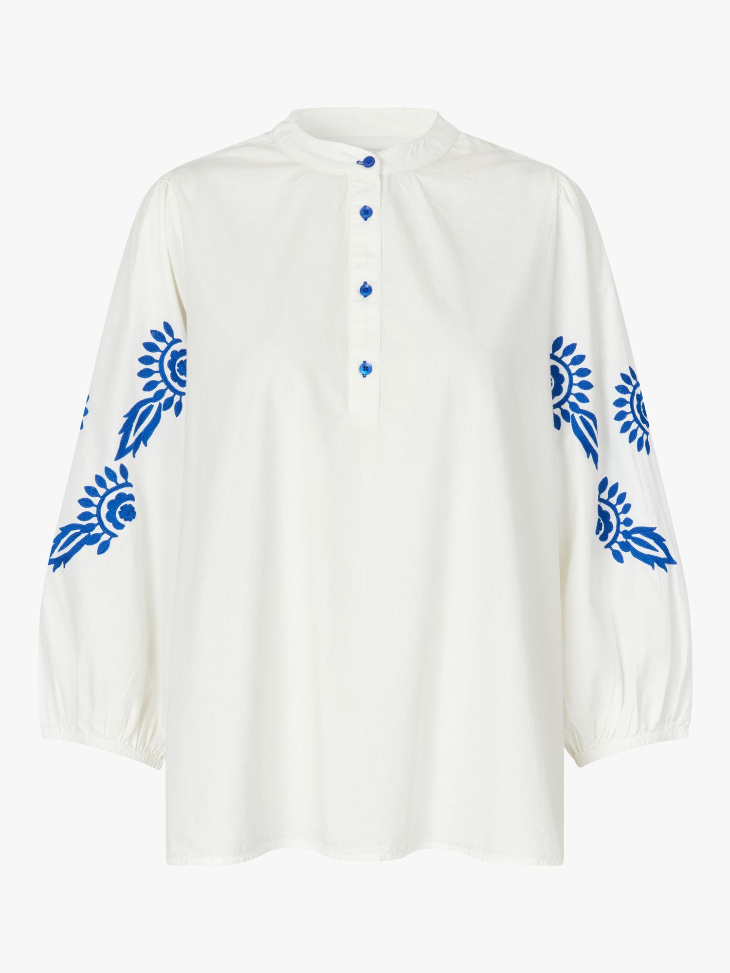 Buy Lollys Laundry Faith Embroidered Sleeve Blouse, White/Blue Online at johnlewis.com