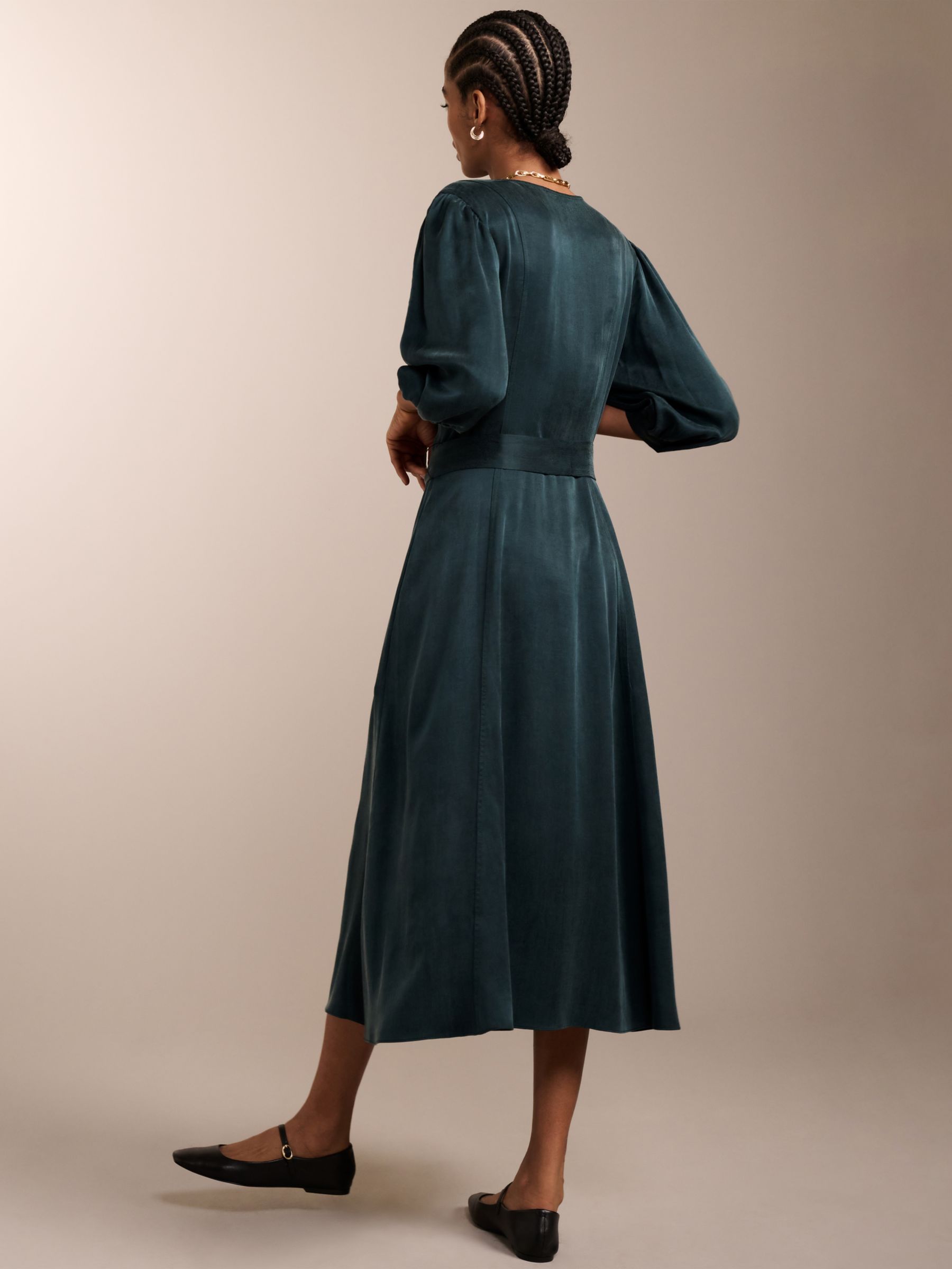 Baukjen Malin Cupro Blend Midi Dress, Dark Green, 16