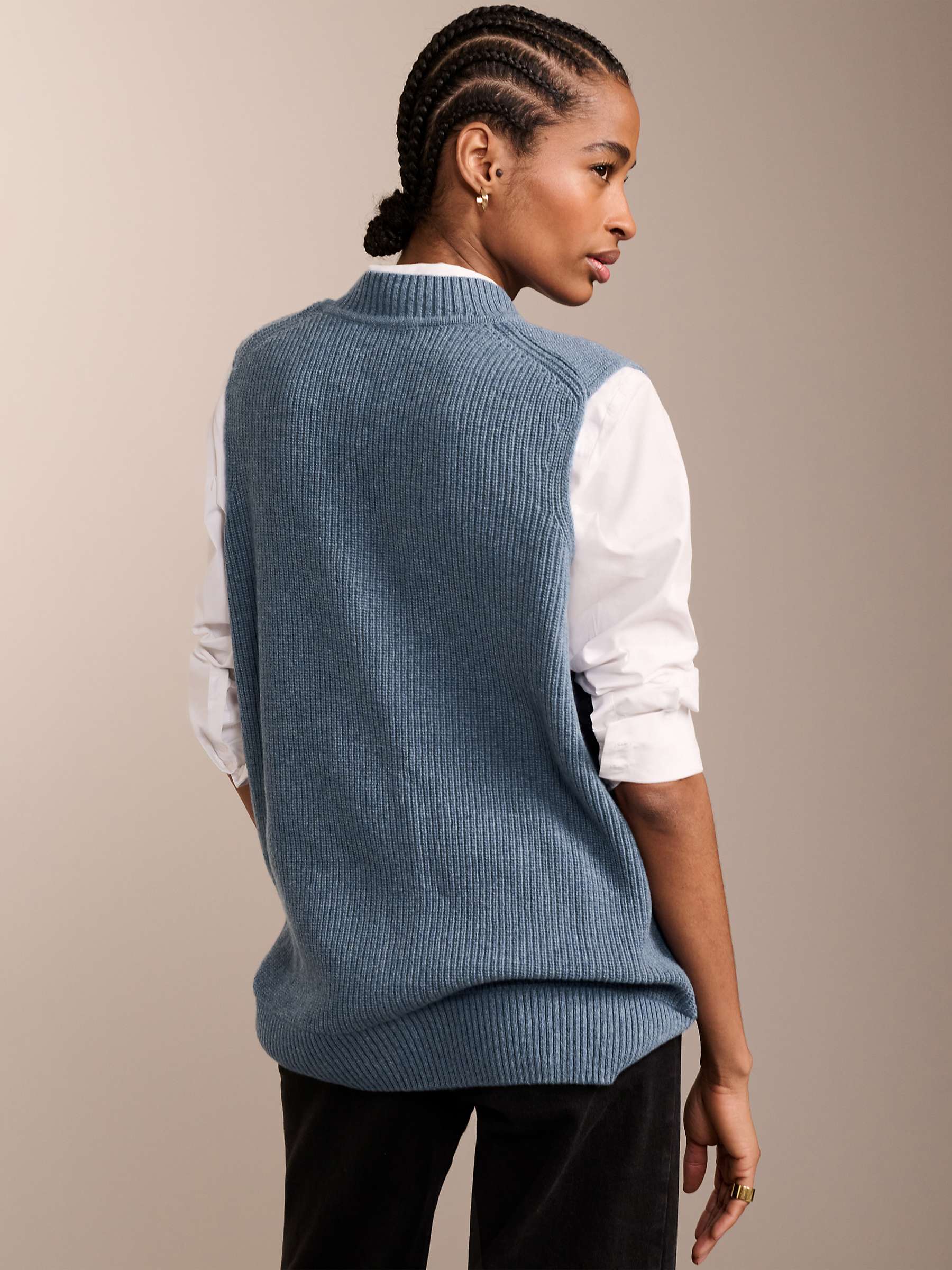 Buy Baukjen Katalina Oversized Recycled Wool Blend Knitted Vest, Denim Blue Online at johnlewis.com