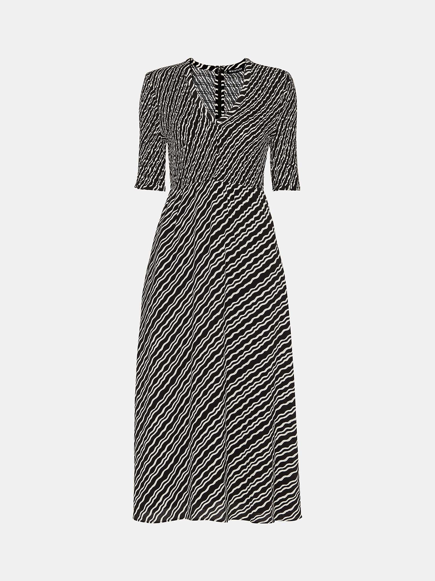 Buy Whistles Diagonal Ripple Shirred Midi Dress, Black/Multi Online at johnlewis.com