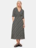 Whistles Petite Diagonal Ripple Midi Shirred Dress, Black/White