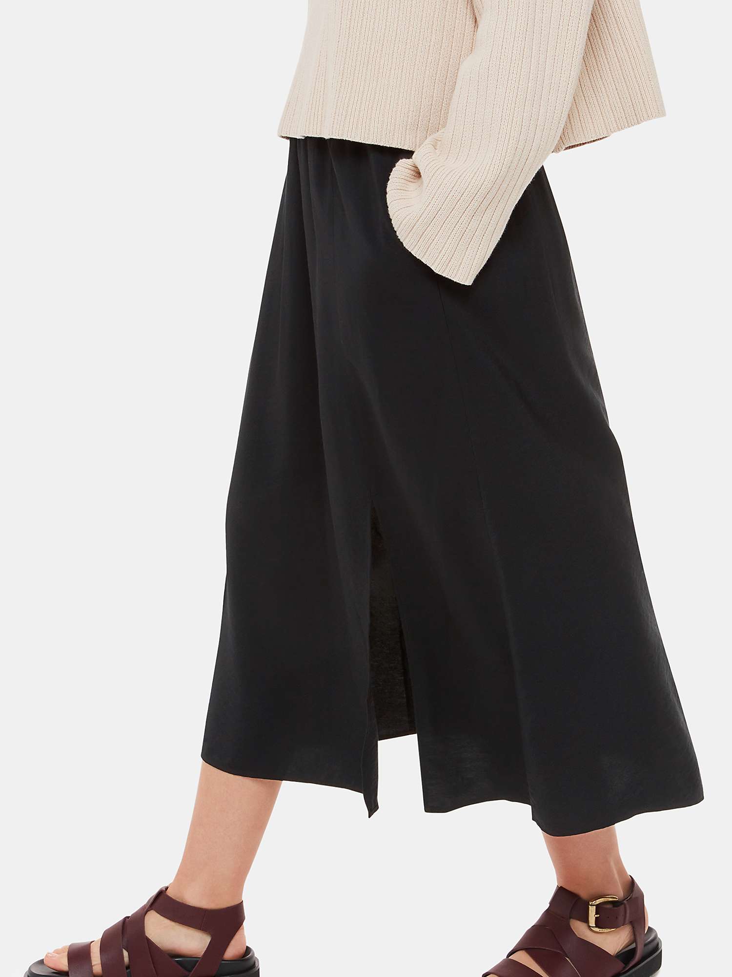 Buy Whistles Eva Elasticated Waist Midi Skirt, Black Online at johnlewis.com