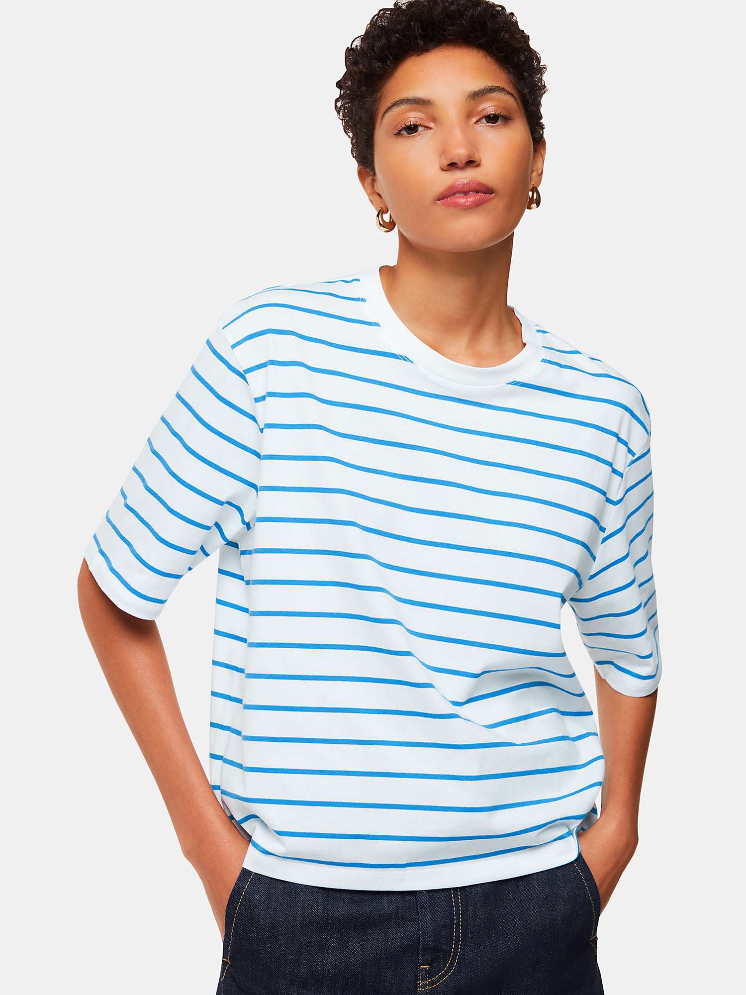 Buy Whistles Striped Half Sleeve T-Shirt, Blue/White Online at johnlewis.com