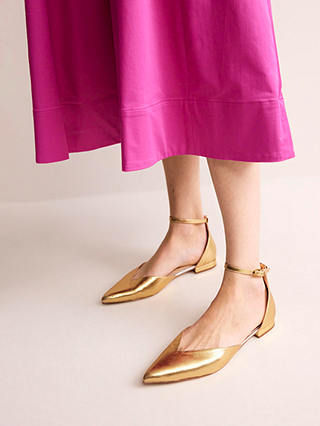 Boden Metallic Leather Ankle Strap Pointed Flats, Gold