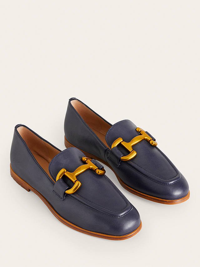 Boden Iris Leather Snaffle Trim Loafers, Navy