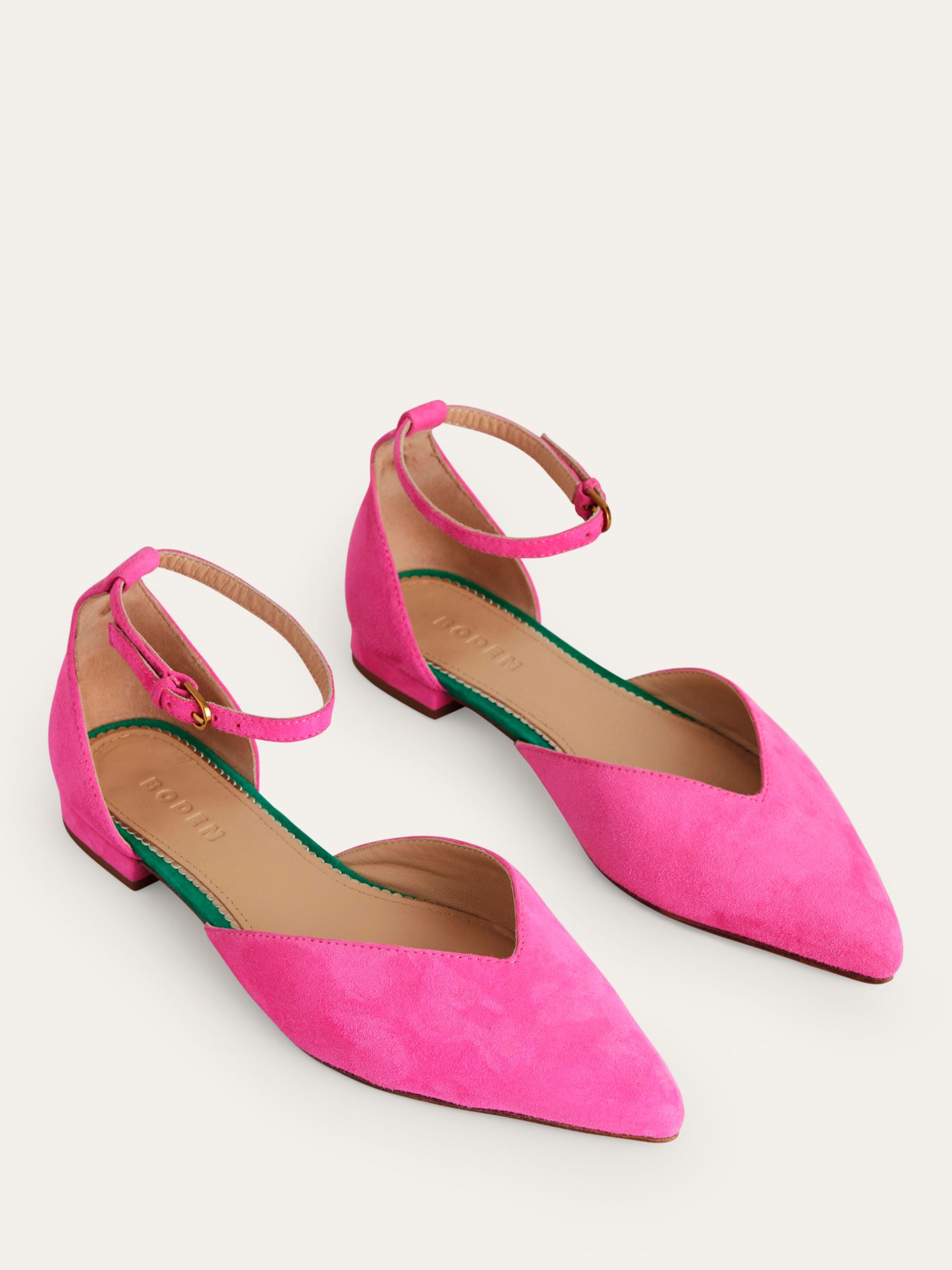 Boden Suede Ankle Strap Pointed Flats, Festival Pink, 4
