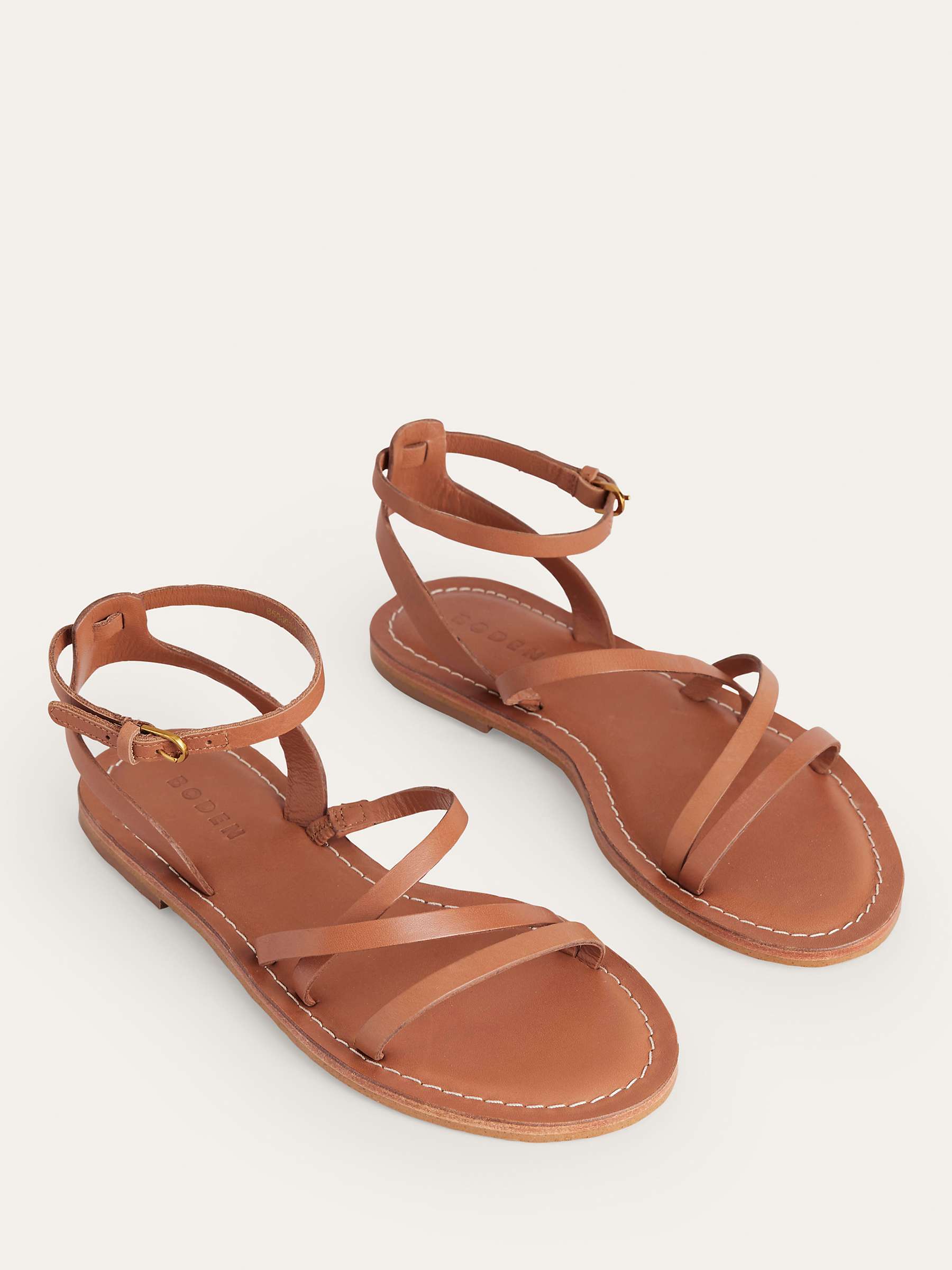 Buy Boden Everyday Strappy Leather Flat Sandals, Tan Online at johnlewis.com