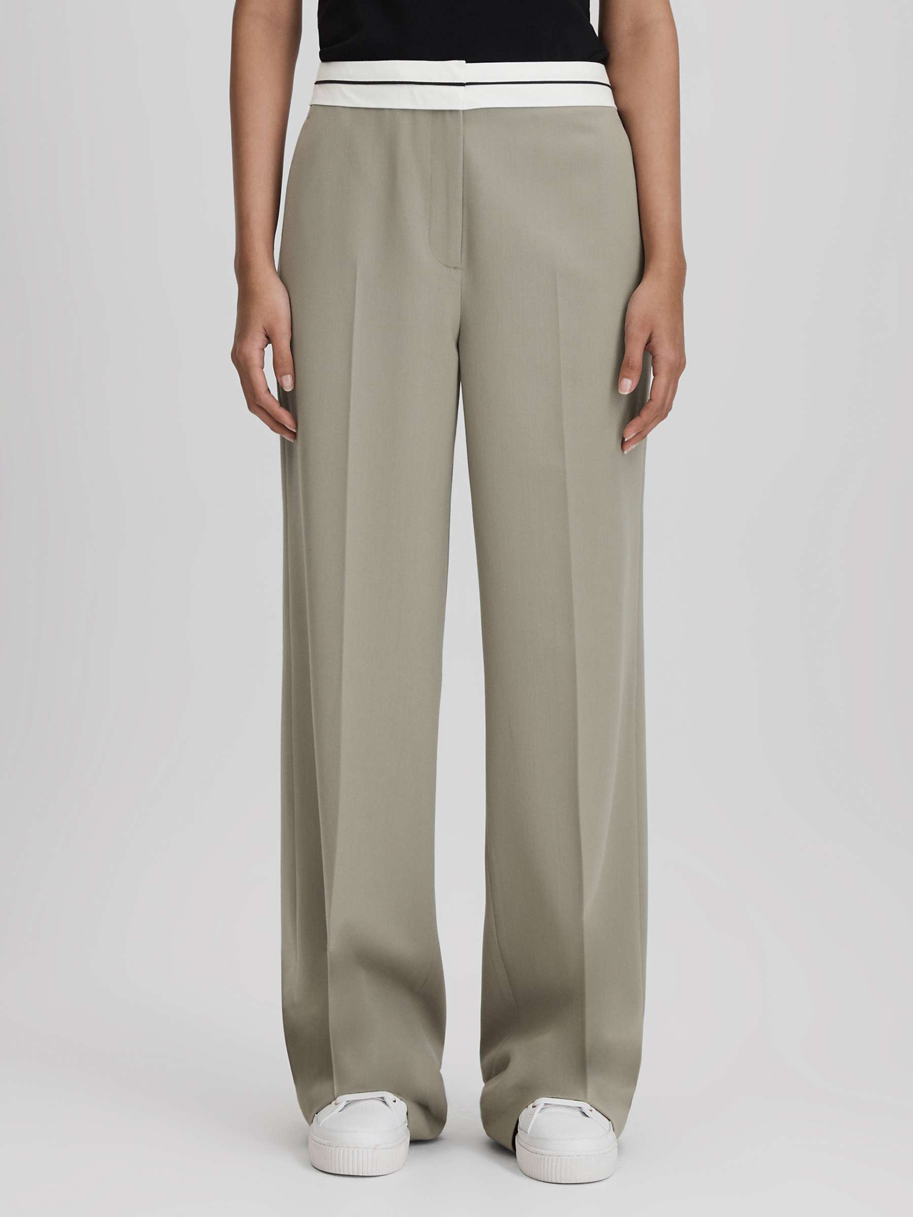 Buy Reiss Whitley Wool Blend Wide Leg Trousers, Green Online at johnlewis.com