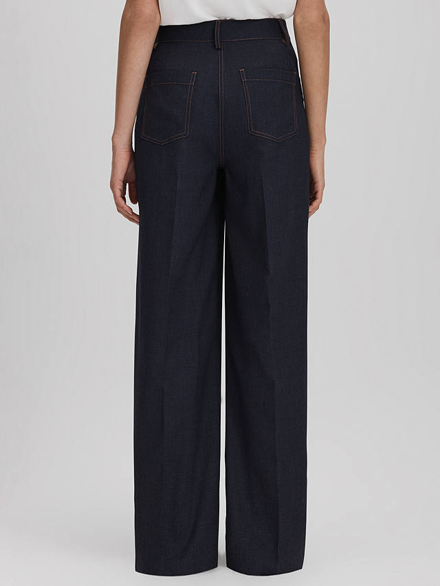 Reiss Raven Wool Blend Denim Look Tailored Trousers, Navy