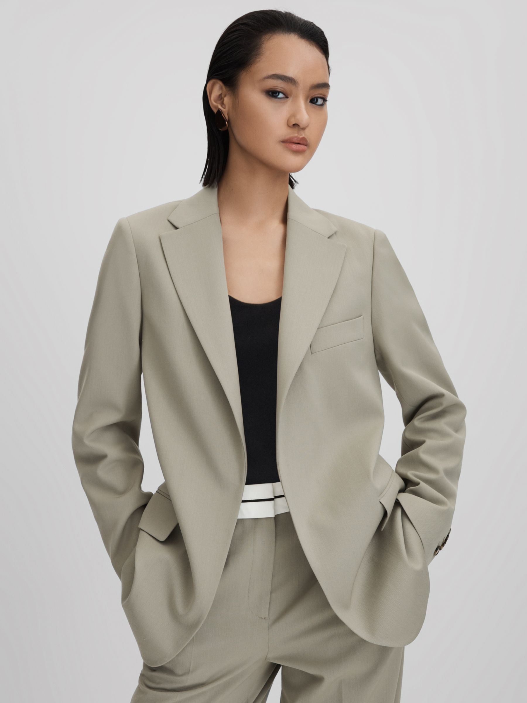 Reiss Whitley Wool Blend Boyfriend Blazer, Green, 14