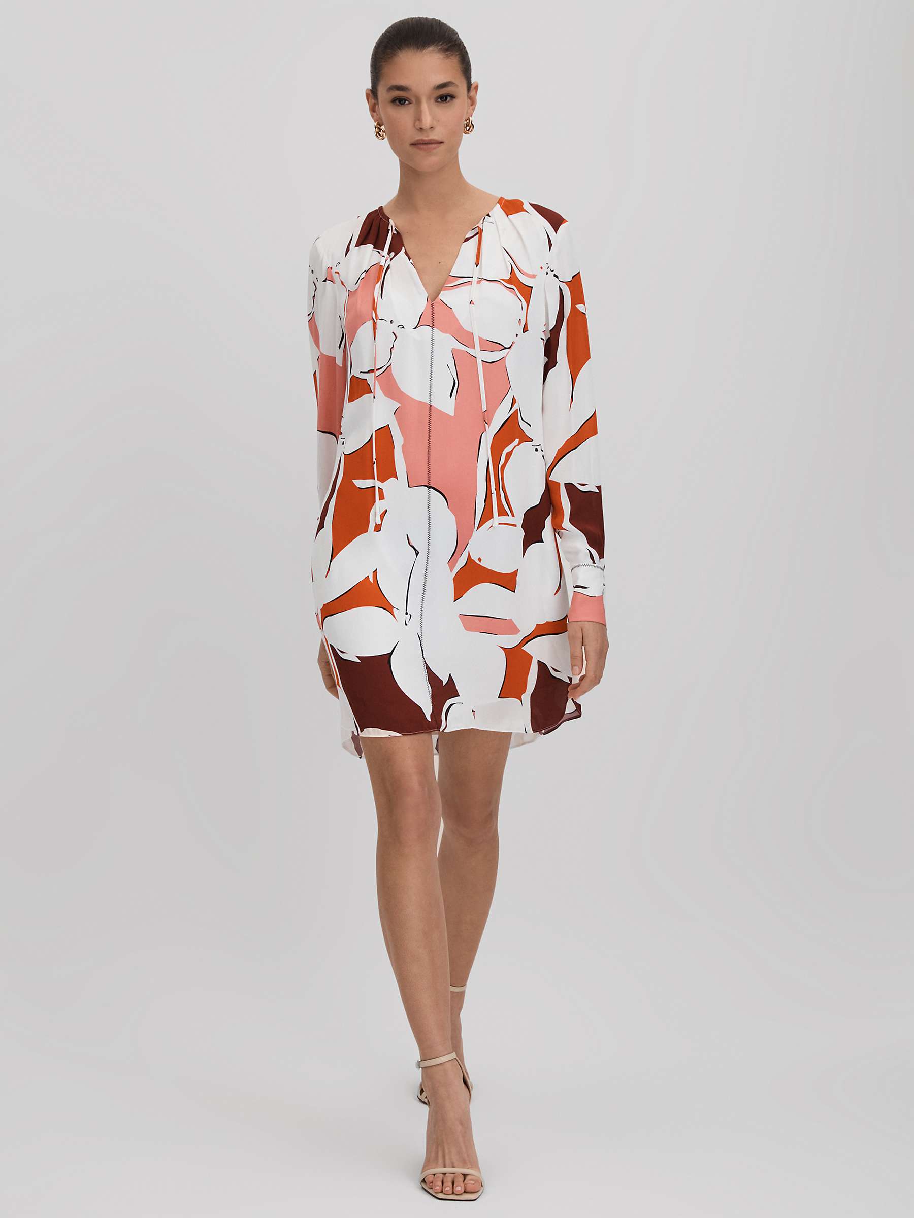Buy Reiss Tanya Tie Neck Mini Dress, Cream/Multi Online at johnlewis.com