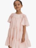 Reiss Kids' Leonie Lace Detail Tiered Volume Dress, Pink