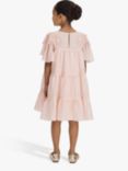 Reiss Kids' Leonie Lace Detail Tiered Volume Dress, Pink