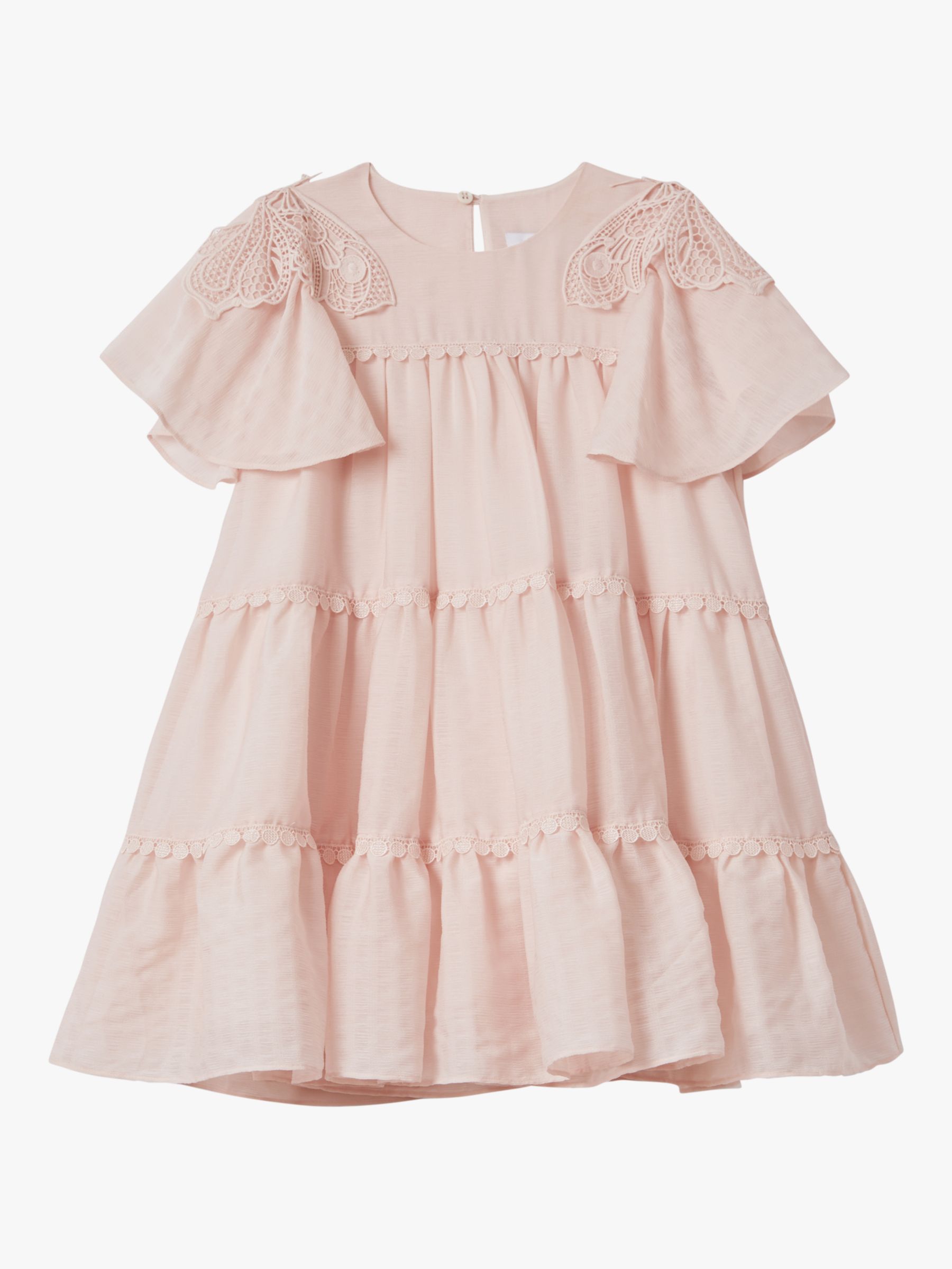 Buy Reiss Kids' Leonie Lace Detail Tiered Volume Dress, Pink Online at johnlewis.com