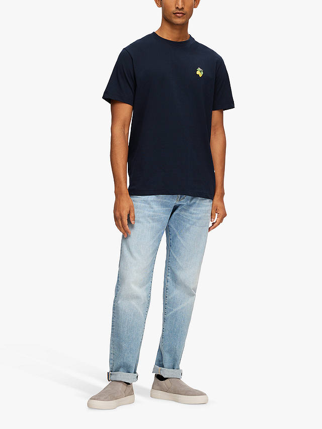 SELECTED HOMME Embroidery Organic Cotton T-Shirt, Sky Captain
