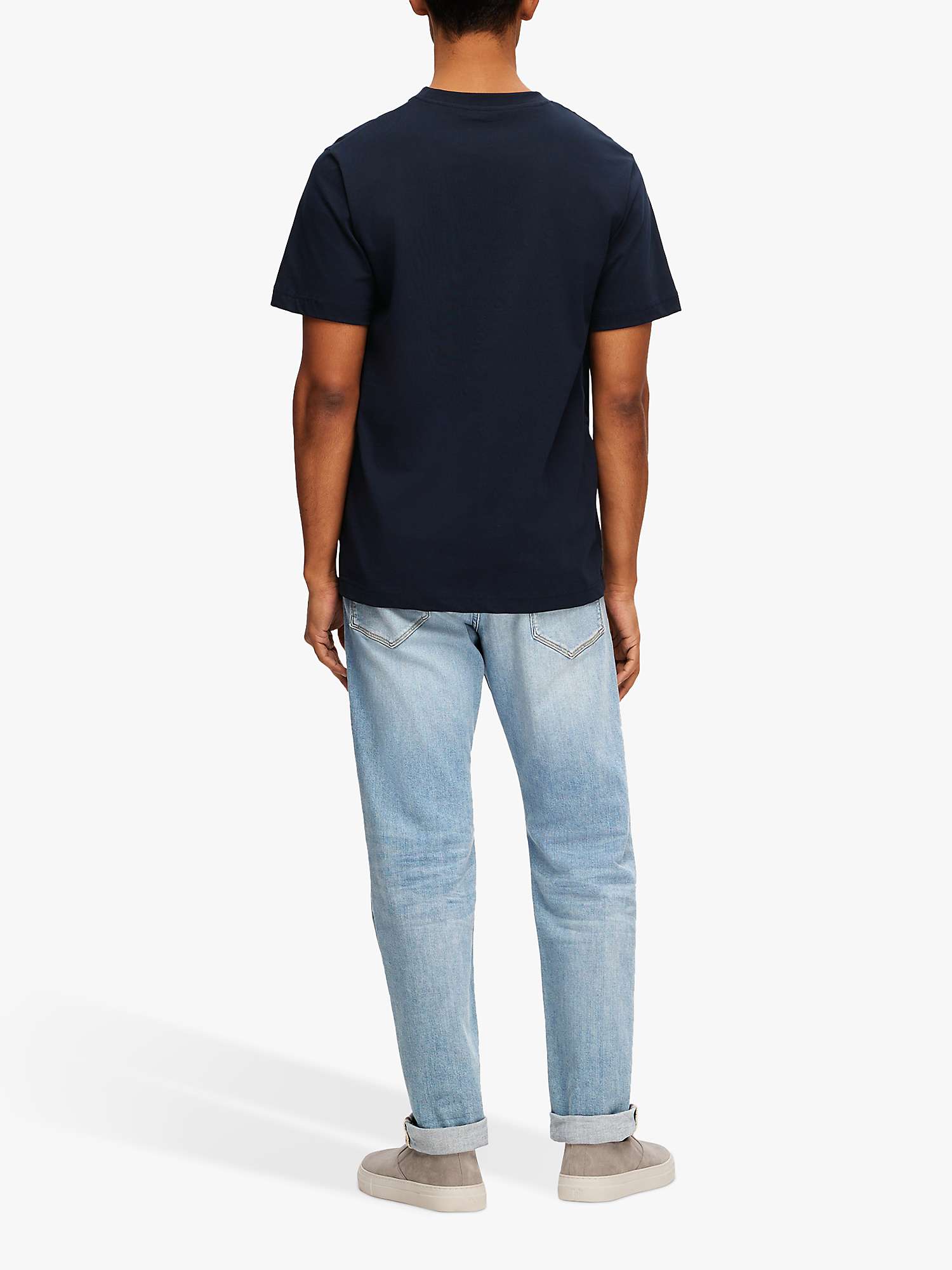 Buy SELECTED HOMME Embroidery Organic Cotton T-Shirt, Sky Captain Online at johnlewis.com