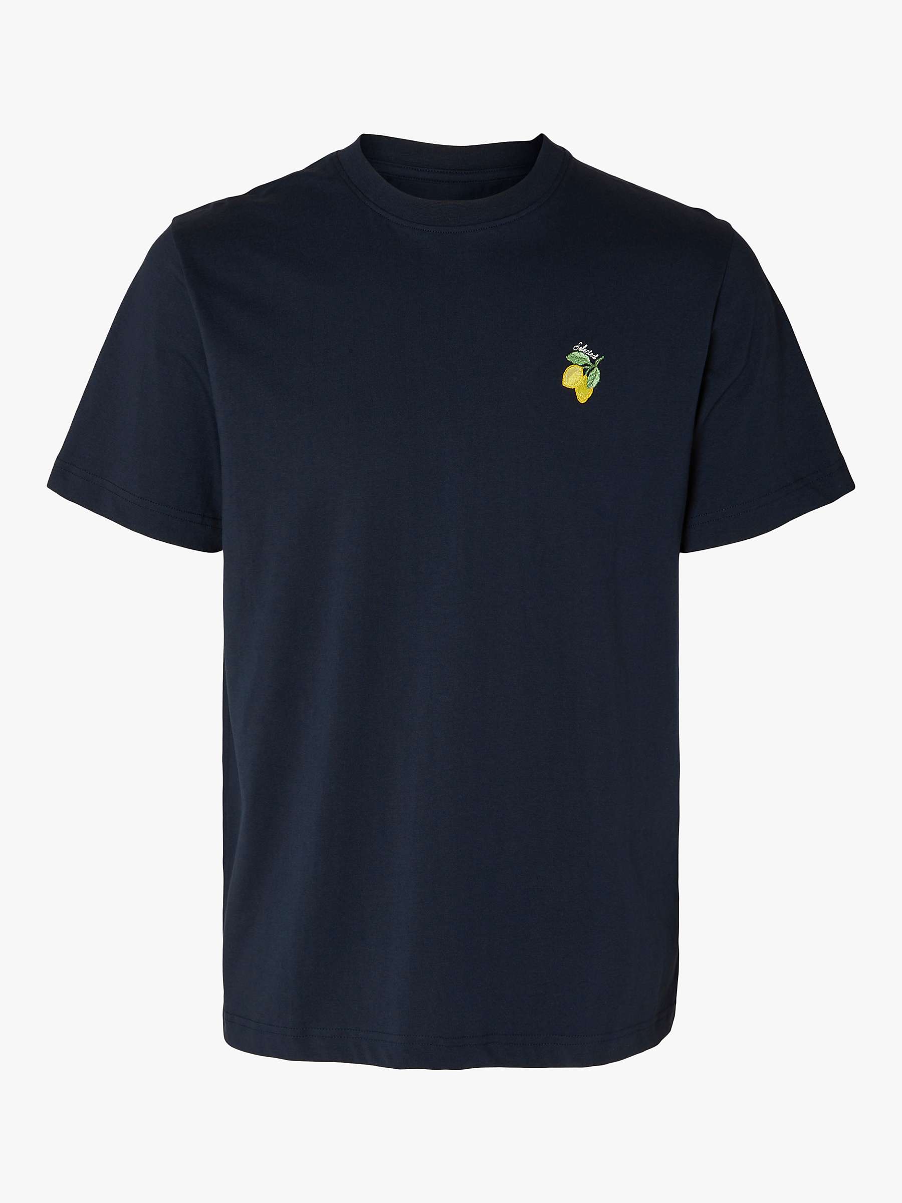 Buy SELECTED HOMME Embroidery Organic Cotton T-Shirt, Sky Captain Online at johnlewis.com