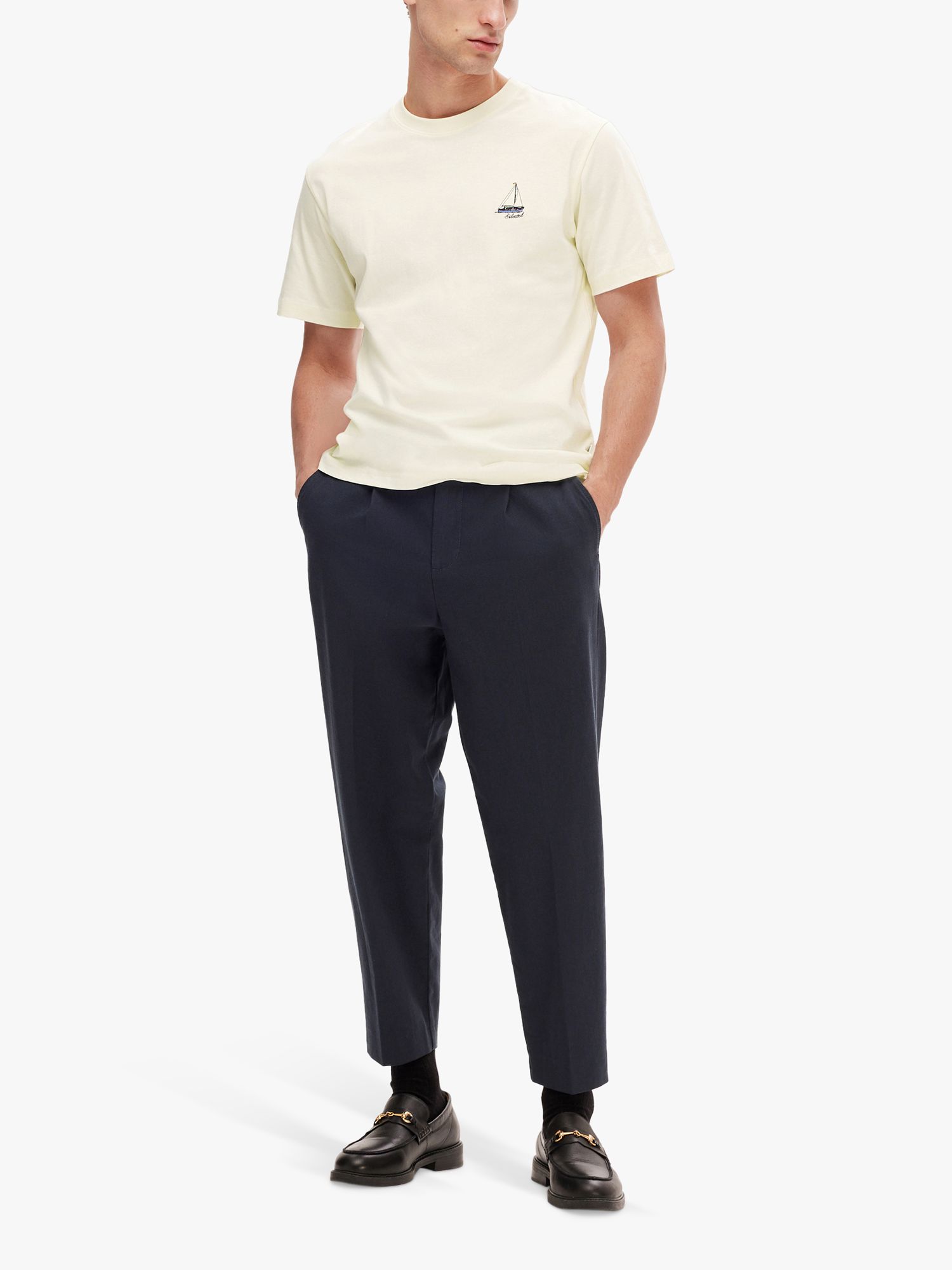 Buy SELECTED HOMME Relaxed Thigh Tapered Trousers, Navy Online at johnlewis.com