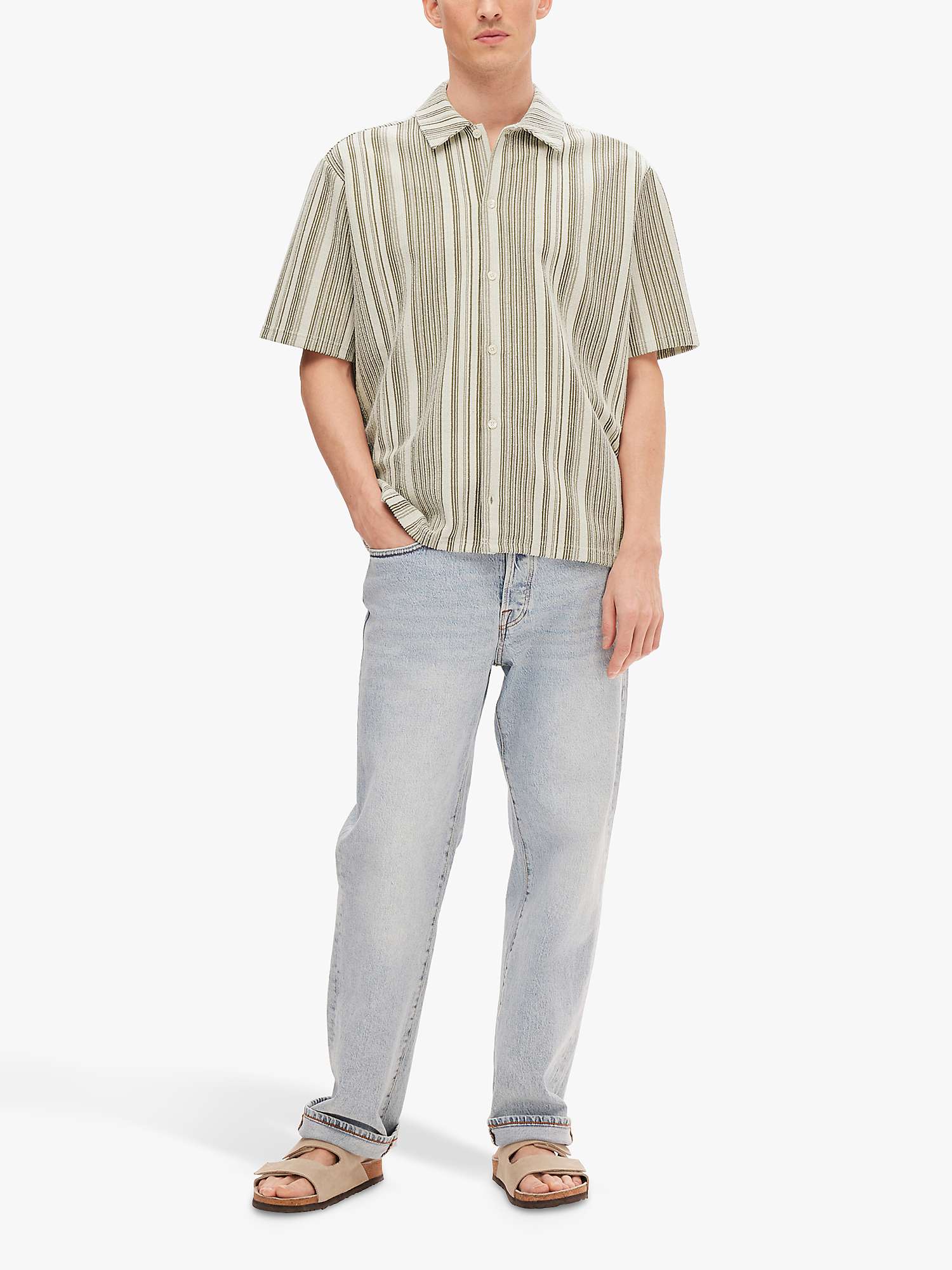 Buy SELECTED HOMME Knitted Boxy Short Sleeve Shirt, Green/Multi Online at johnlewis.com
