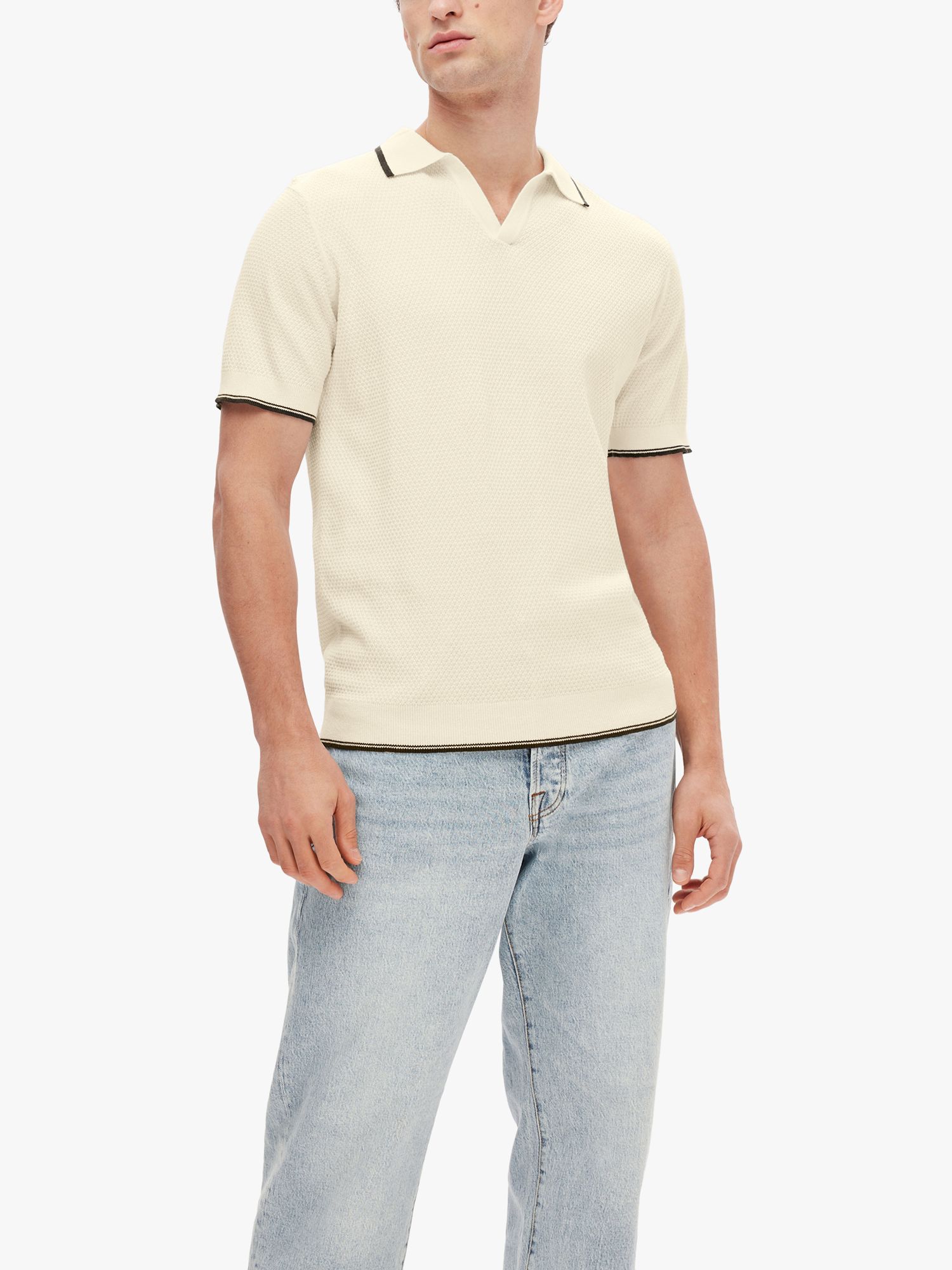 SELECTED HOMME Knitted Polo Shirt, Cream, S