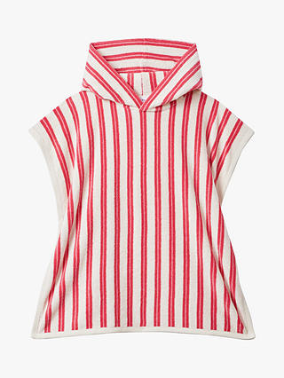 Reiss Kids' Ray Stripe Towelling Texture Hooded Poncho, Red/White