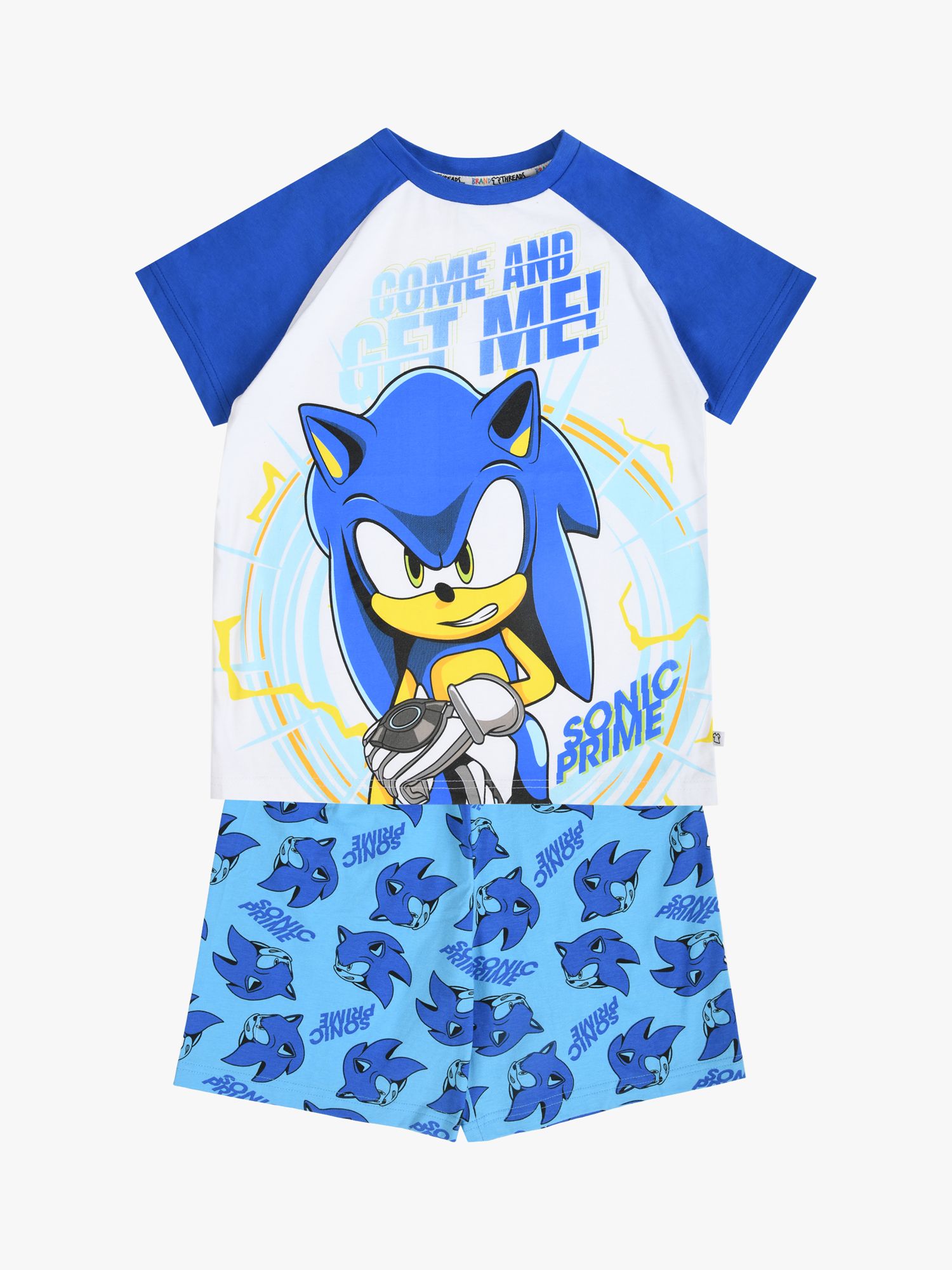 Brand Threads Kids' Sonic Prime Short Pyjama Set, Blue, 8-9 years